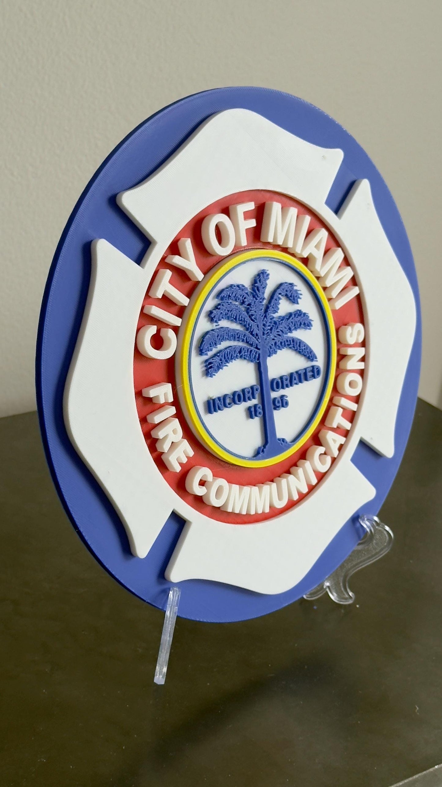 Miami Fire Communications Plaque: 3D Embossed First Responder Tribute Florida