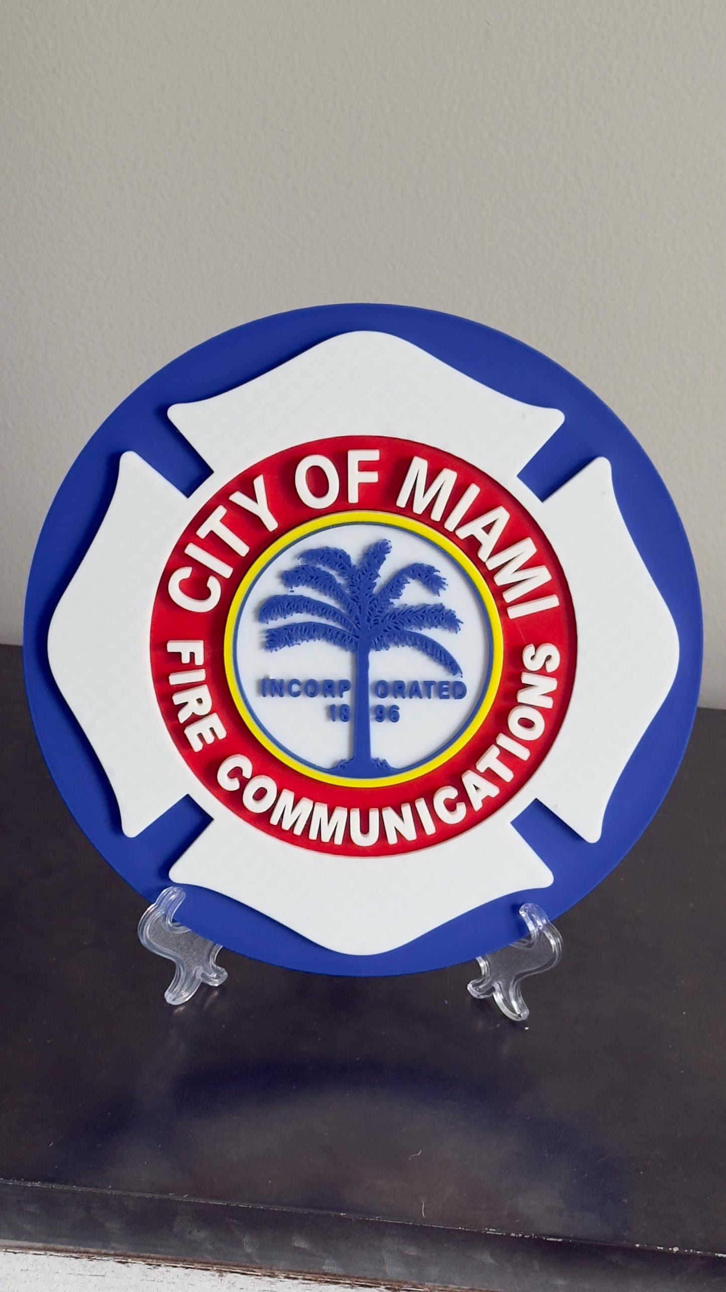 Miami Fire Communications Plaque: 3D Embossed First Responder Tribute Florida