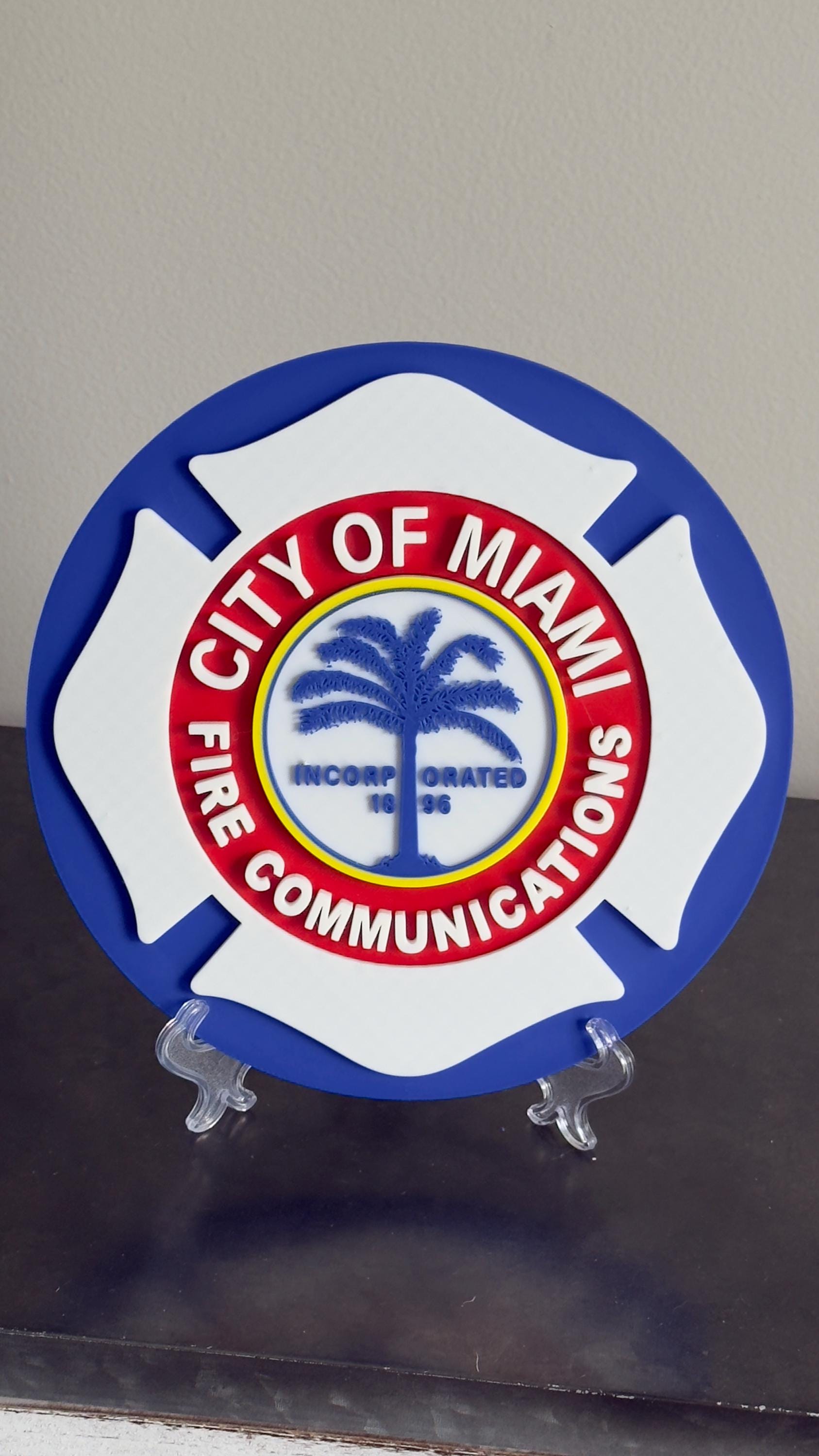 Miami Fire Communications Plaque: 3D Embossed First Responder Tribute Florida