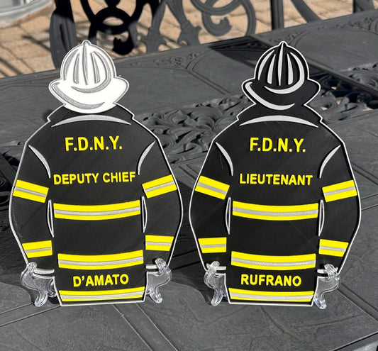 FDNY Turnout Coat Display Plaque: 3D Embossed Black Bunker Gear