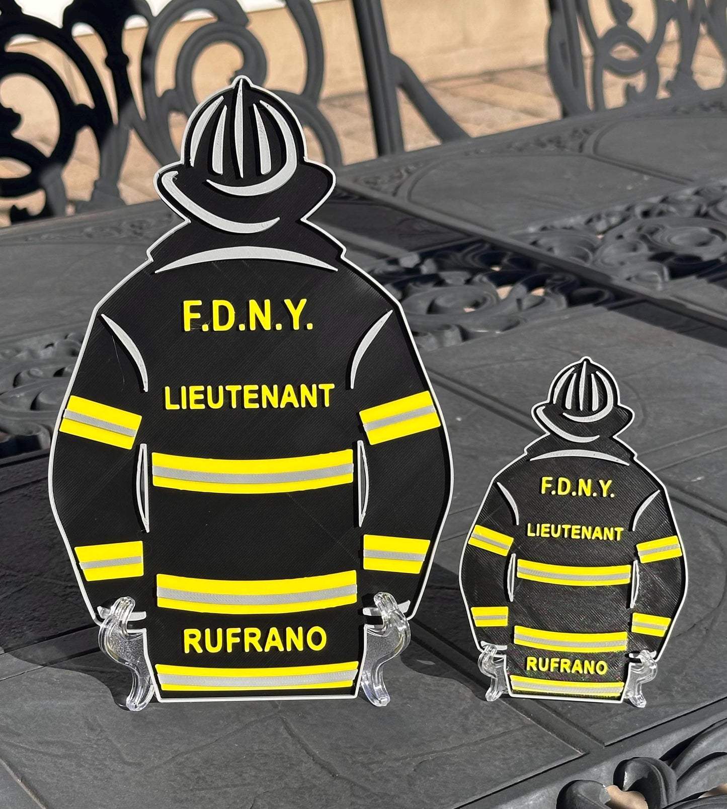 FDNY Turnout Coat Display Plaque: 3D Embossed Black Bunker Gear