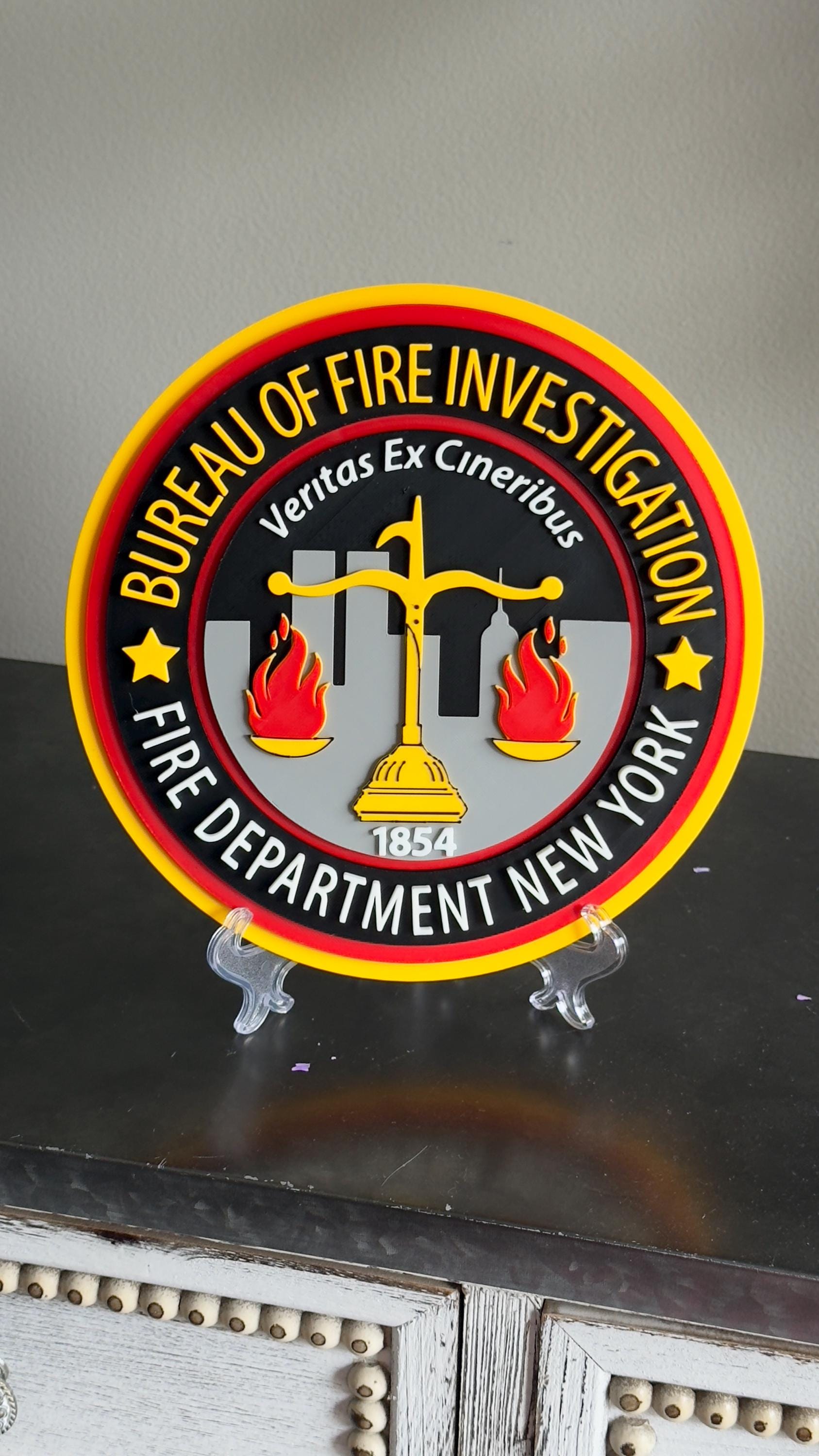 FDNY Bureau of Fire Investigations Plaque: 3D Embossed Firefighter Gift