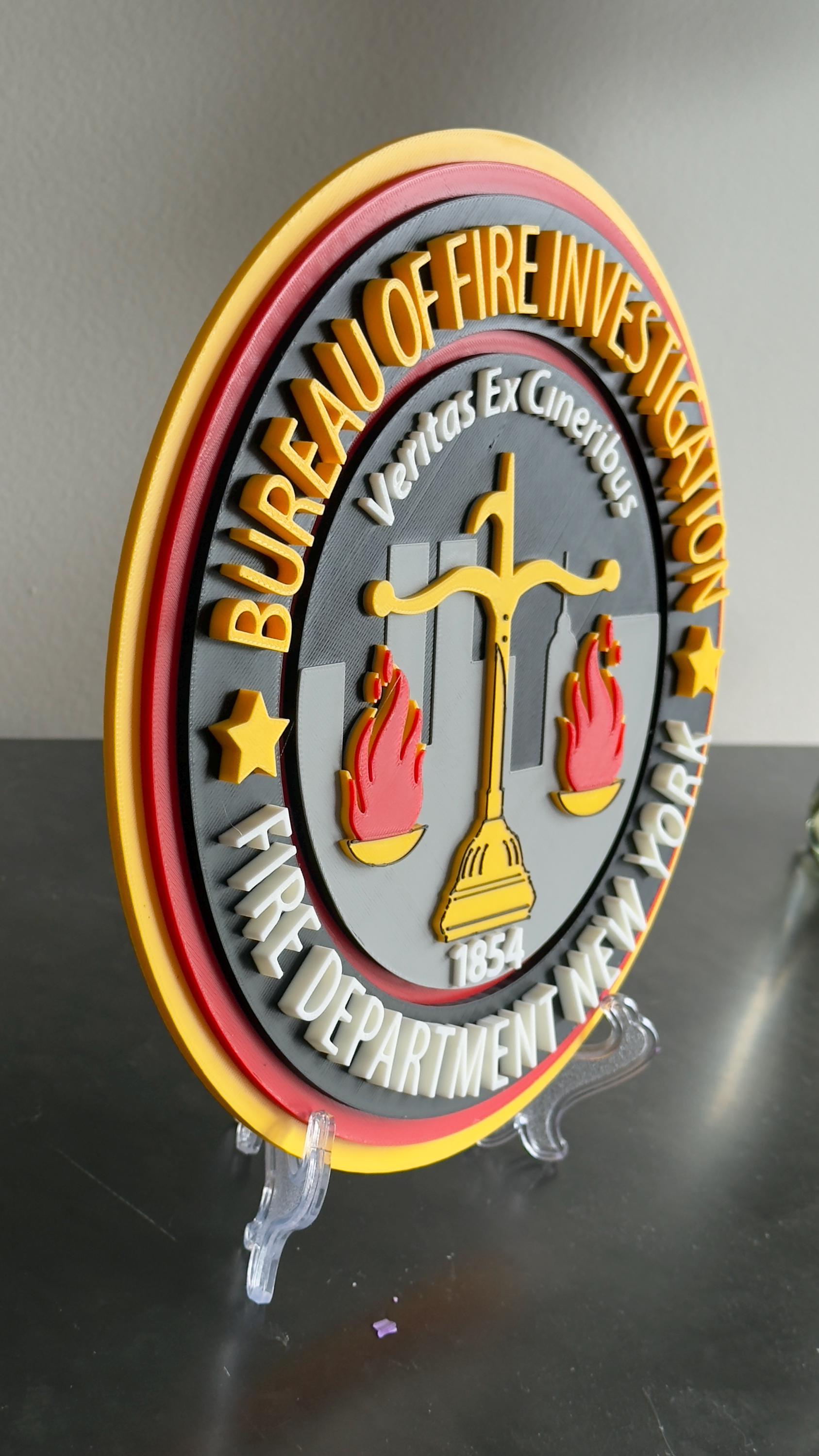FDNY Bureau of Fire Investigations Plaque: 3D Embossed Firefighter Gift