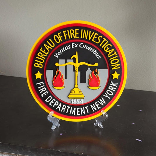 FDNY Bureau of Fire Investigations Plaque: 3D Embossed Firefighter Gift