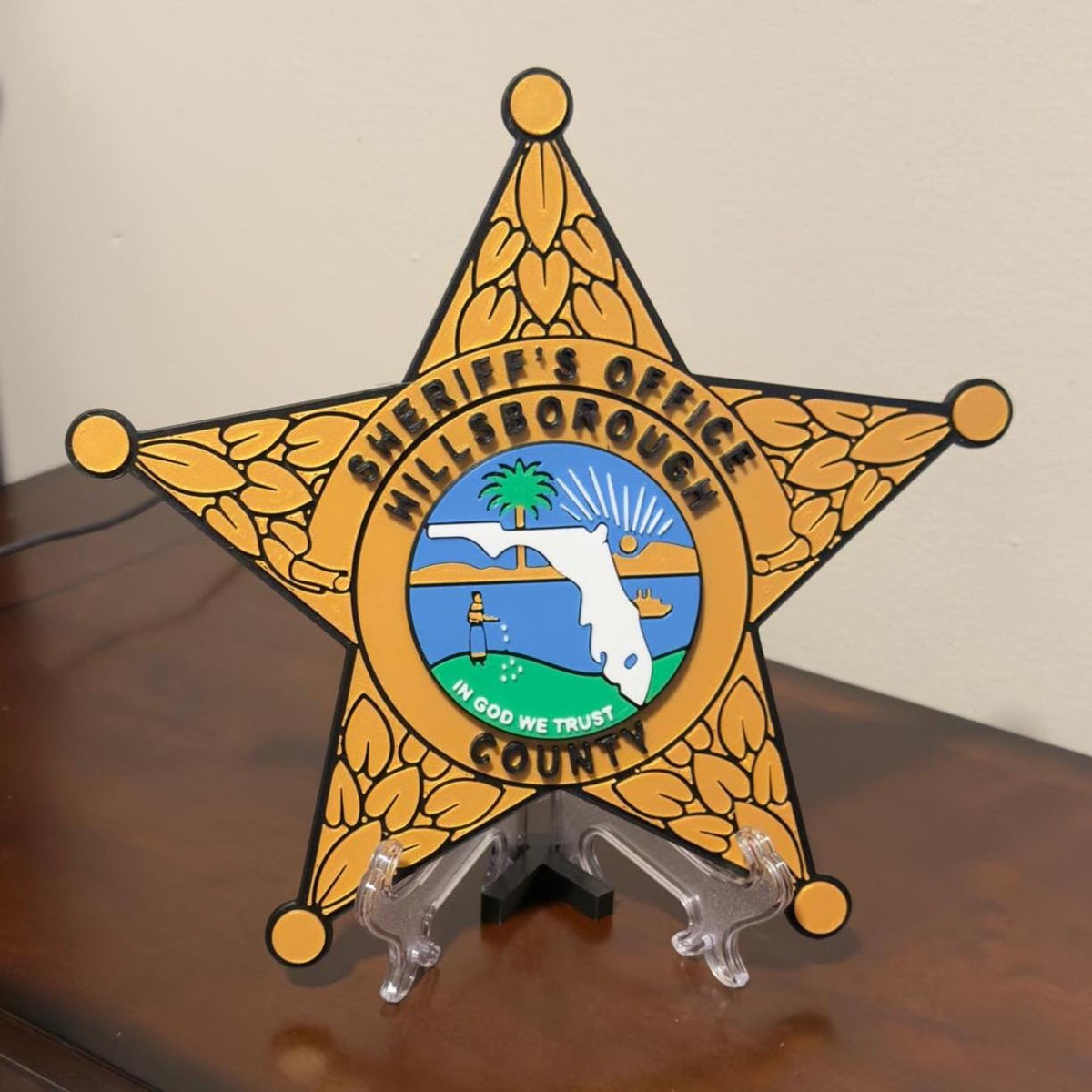 Customizable Florida Sheriff Badge Plaque - 3D Printed First Responder Display Plaque