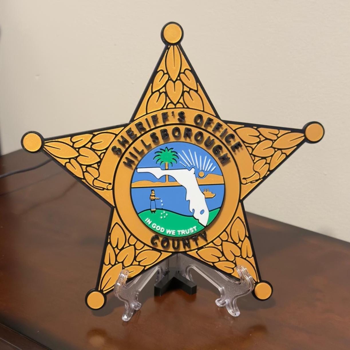 Florida Sheriff Badge Plaque - 3D Printed First Responder Wall Art Pasco or Hillsborough