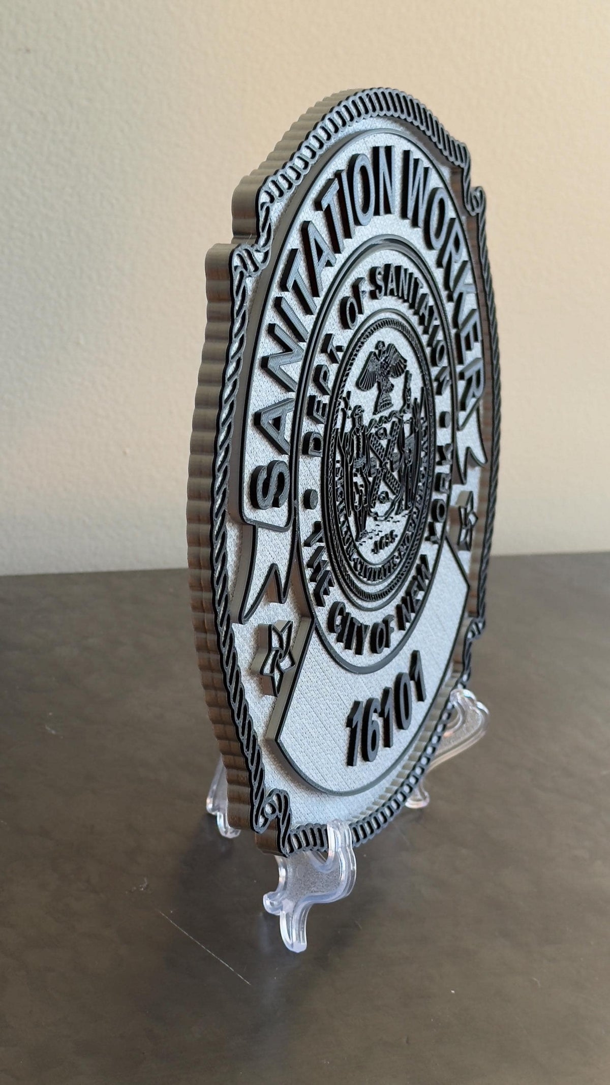 NYC Sanitation Worker Badge Plaque, 3D Embossed Plastic DSNY New York