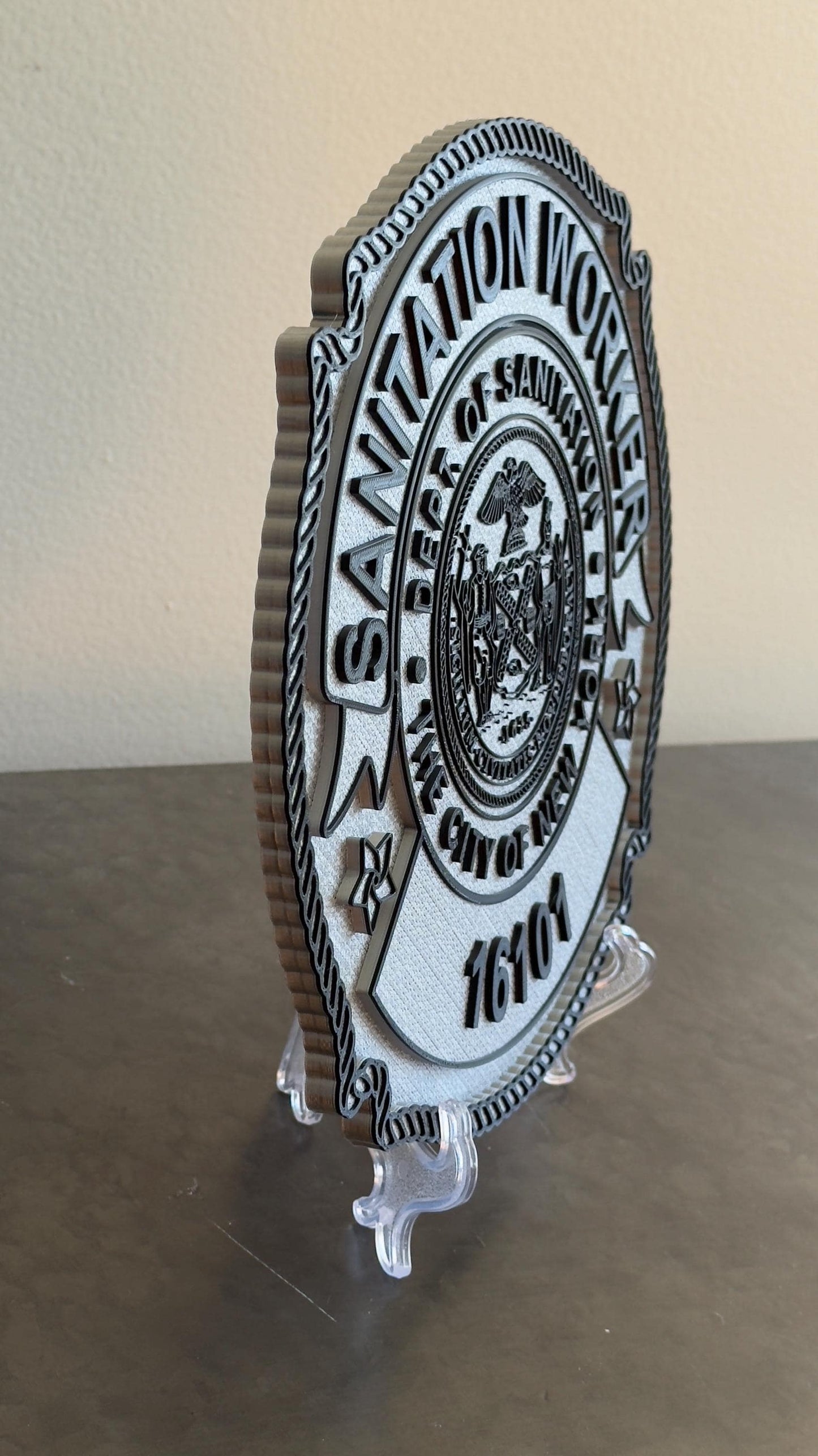 NYC Sanitation Worker Badge Plaque, 3D Embossed Plastic DSNY New York