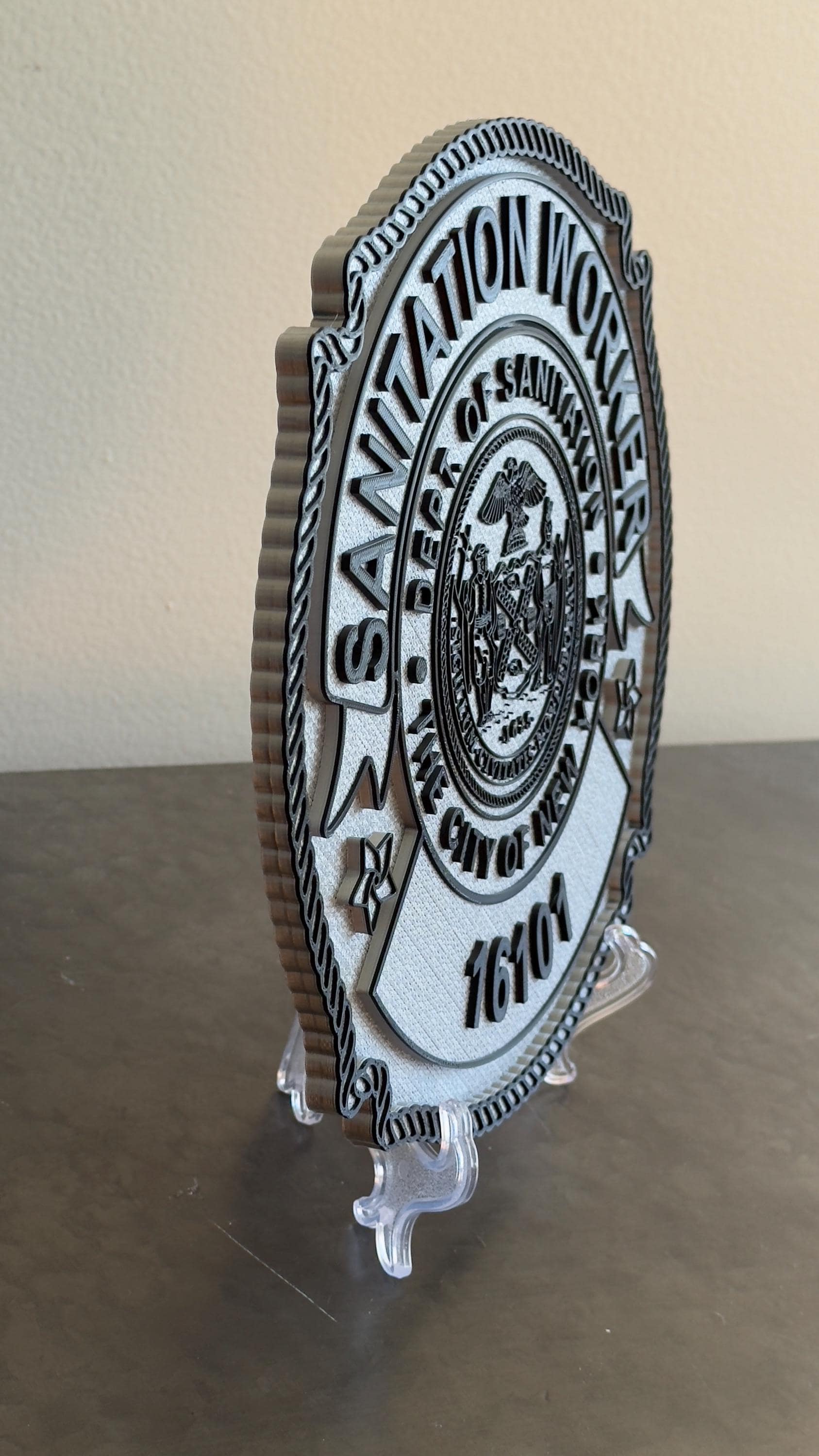 NYC Sanitation Worker Badge Plaque, 3D Embossed Plastic DSNY New York