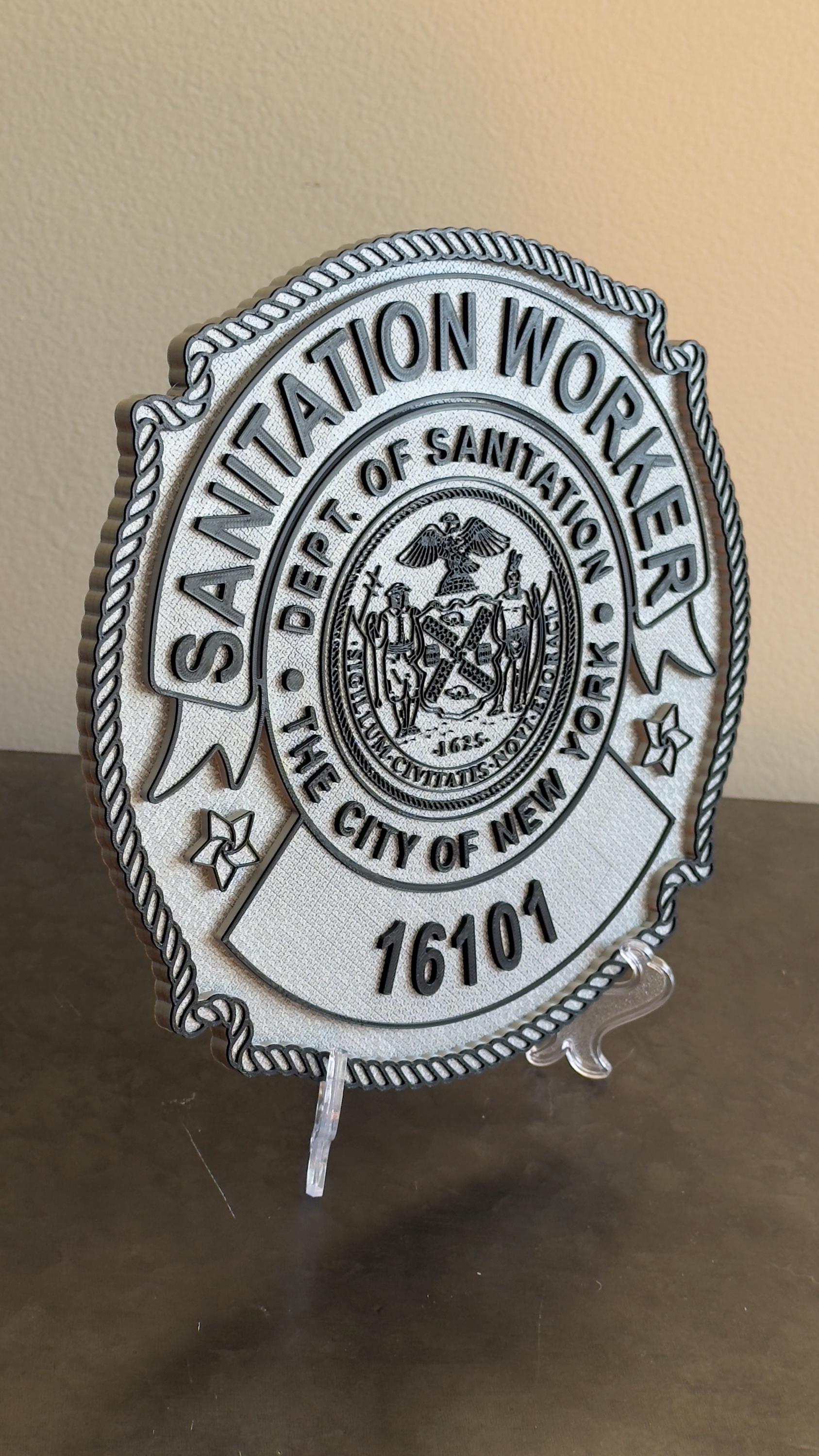 NYC Sanitation Worker Badge Plaque, 3D Embossed Plastic DSNY New York