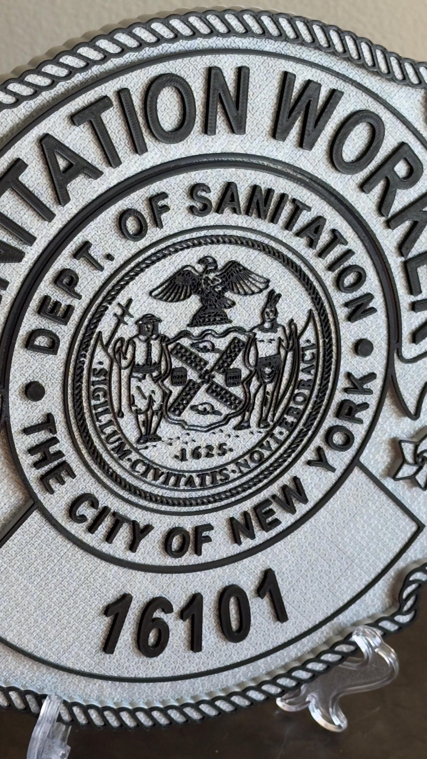 NYC Sanitation Worker Badge Plaque, 3D Embossed Plastic DSNY New York
