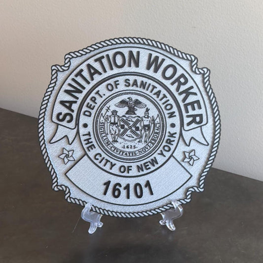 NYC Sanitation Worker Badge Plaque, 3D Embossed Plastic DSNY New York