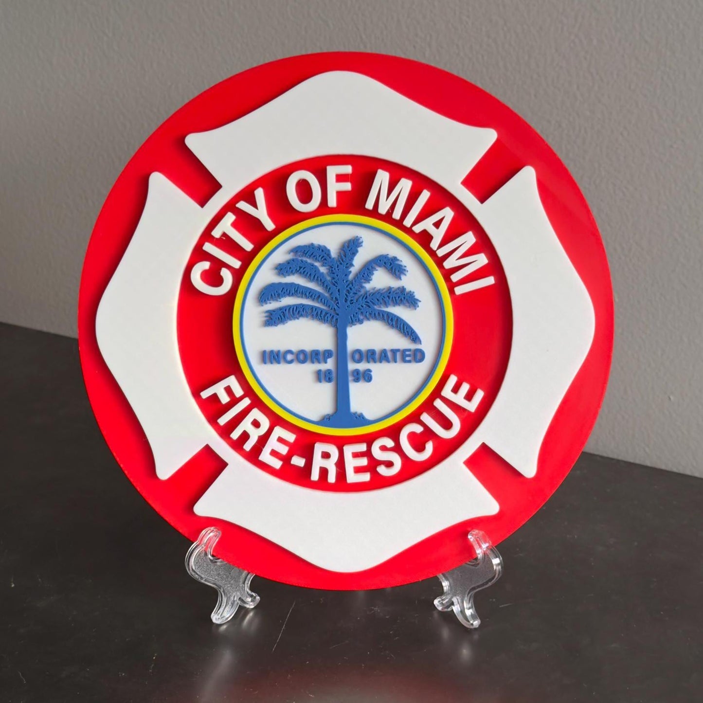 Miami Fire Rescue 3D Plaque: Embossed First Responder Wall Art Firefighter Gift Florida