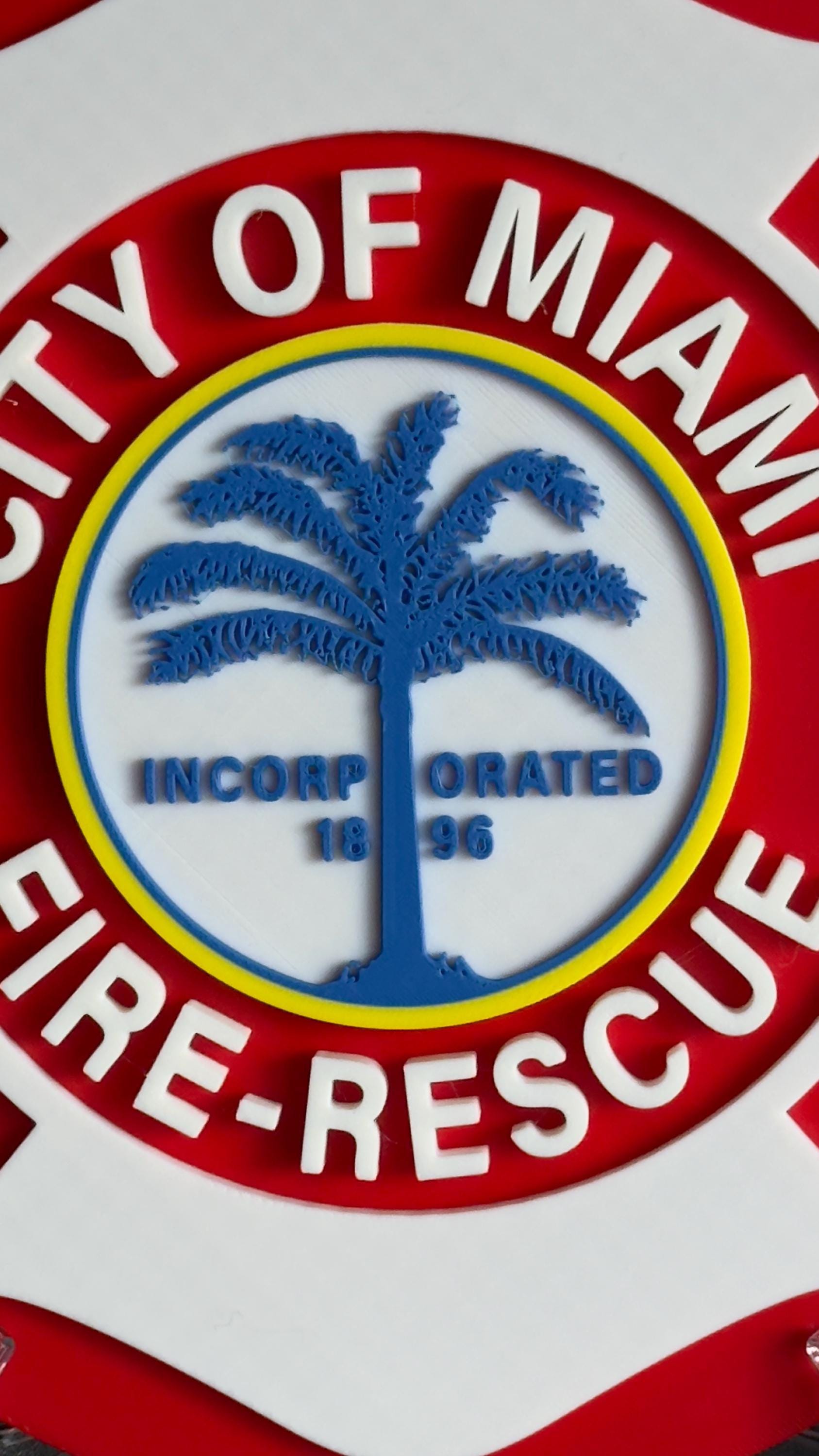 Miami Fire Rescue 3D Plaque: Embossed First Responder Wall Art Firefighter Gift Florida