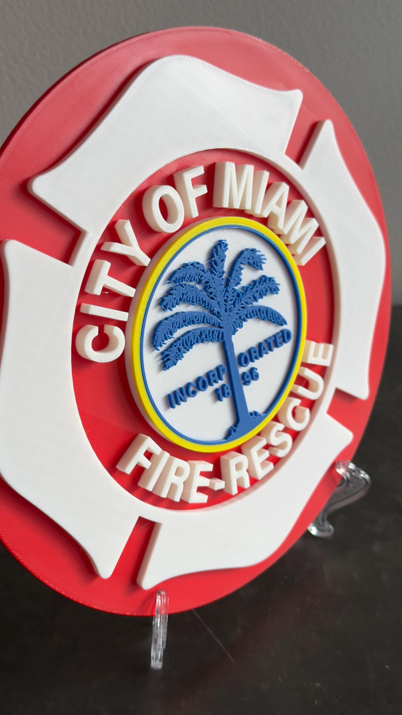 Miami Fire Rescue 3D Plaque: Embossed First Responder Wall Art Firefighter Gift Florida