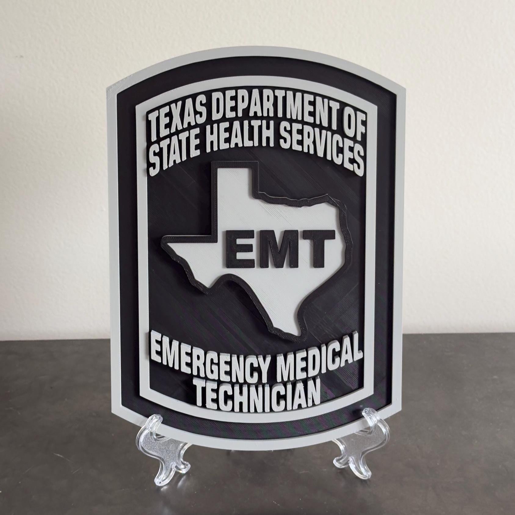 Texas EMT Plaque: 3D Embossed First Responder Decor