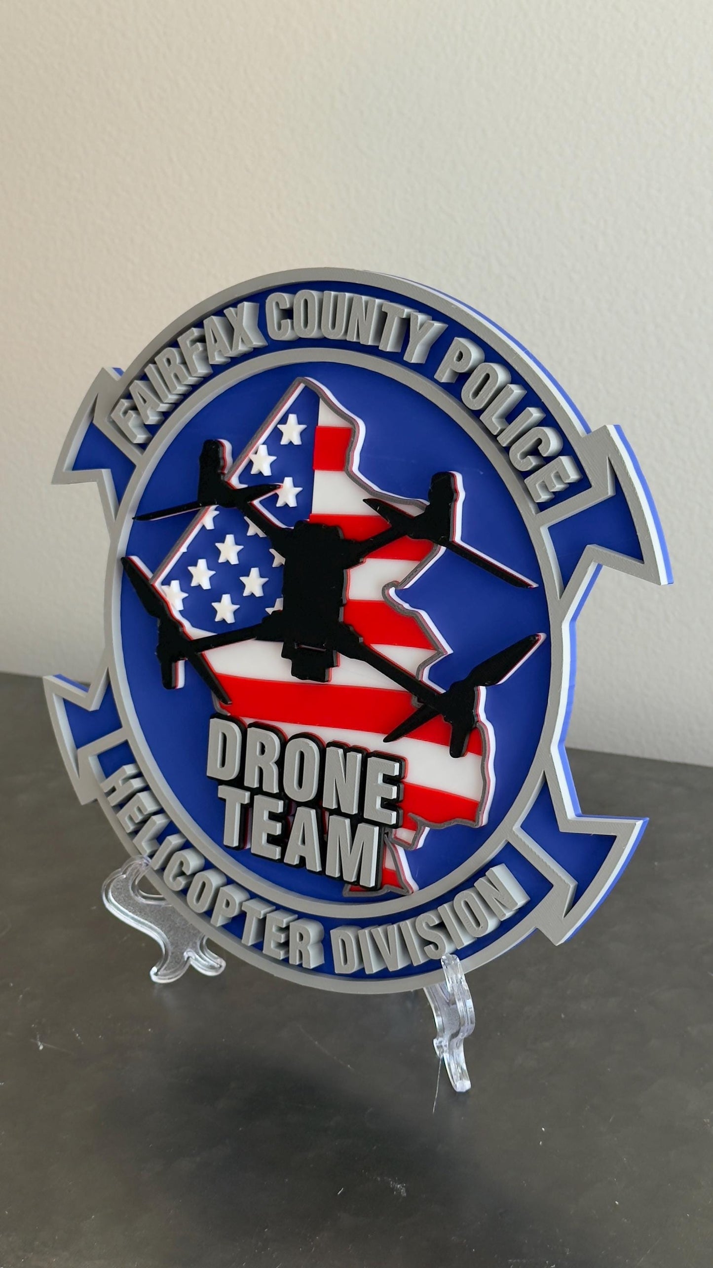 Fairfax County Police Drone Team 3D Plaque - First Responder Wall Decor Virginia