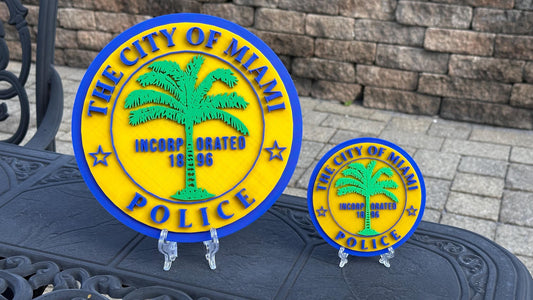 Miami Police Department Plaque: 3D Embossed Display with Stand Florida