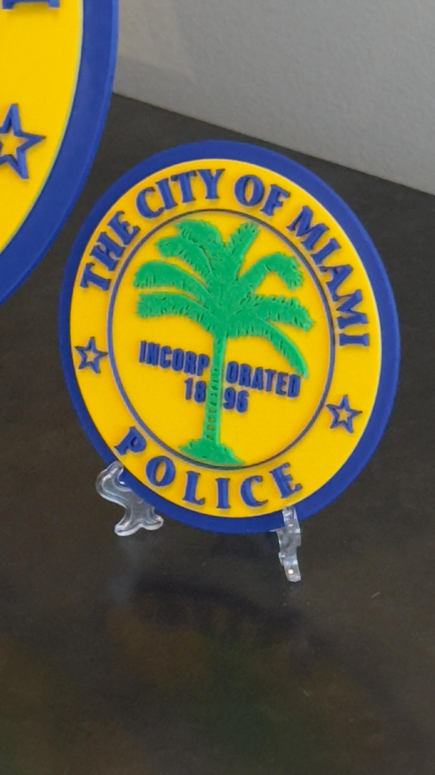 Miami Police Department Plaque: 3D Embossed Display with Stand Florida