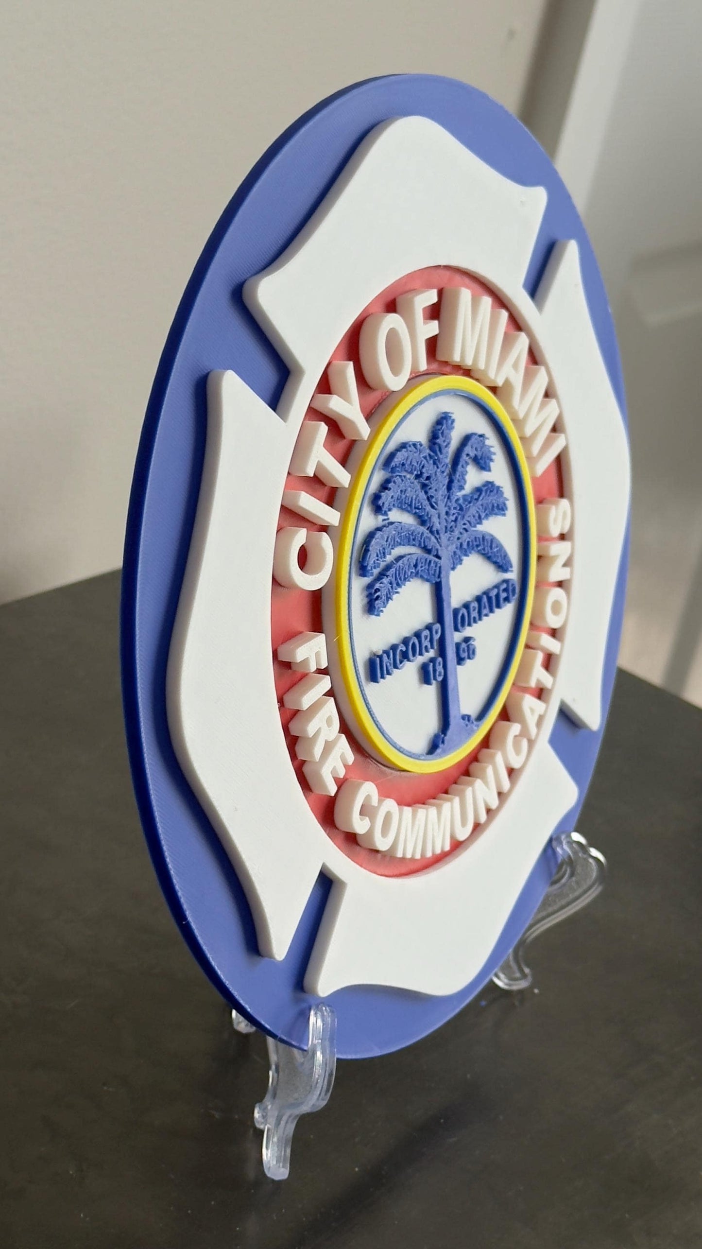 Miami Fire Communications Plaque: 3D Embossed First Responder Tribute Florida