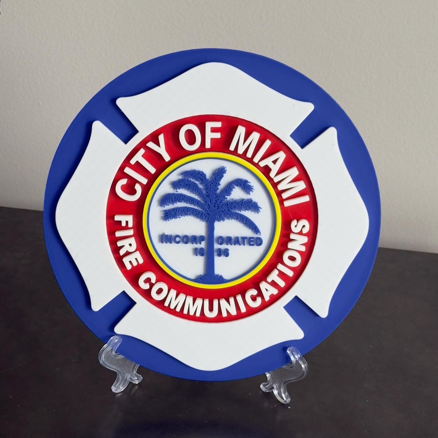 Miami Fire Communications Plaque: 3D Embossed First Responder Tribute Florida