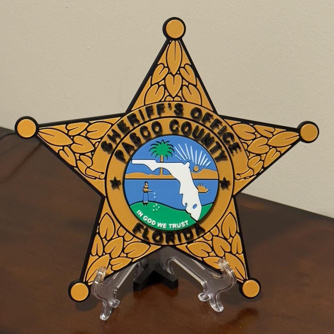 Florida Sheriff Badge Plaque - 3D Printed First Responder Wall Art Pasco or Hillsborough