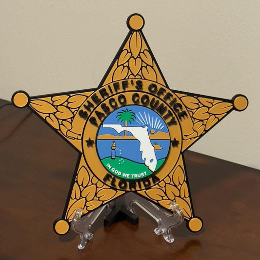 Florida Sheriff Badge Plaque - 3D Printed First Responder Wall Art Pasco or Hillsborough