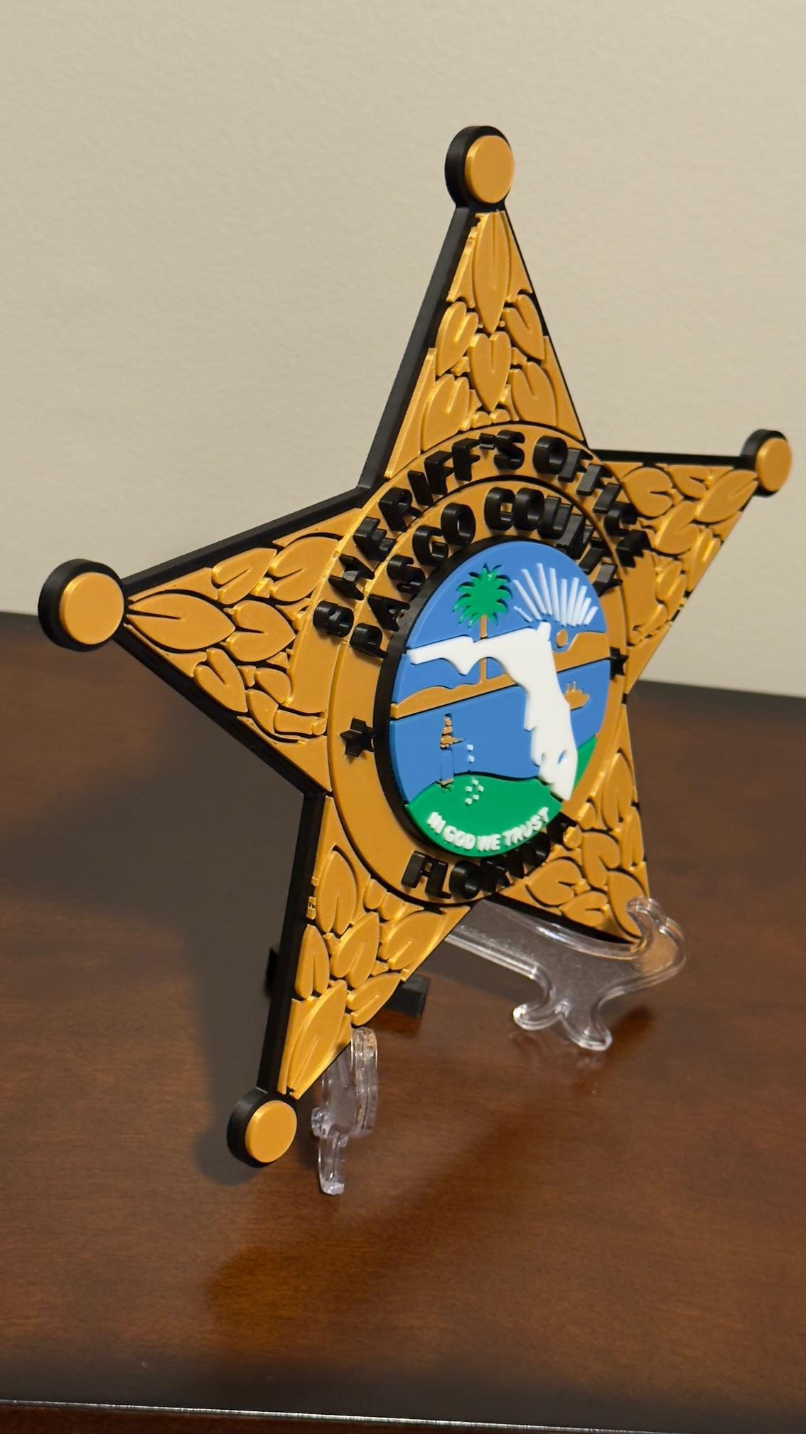 Florida Sheriff Badge Plaque - 3D Printed First Responder Wall Art Pasco or Hillsborough