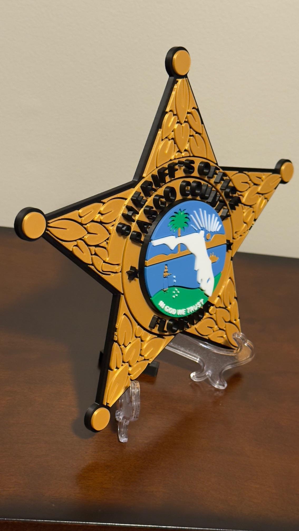 Customizable Florida Sheriff Badge Plaque - 3D Printed First Responder Wall Art