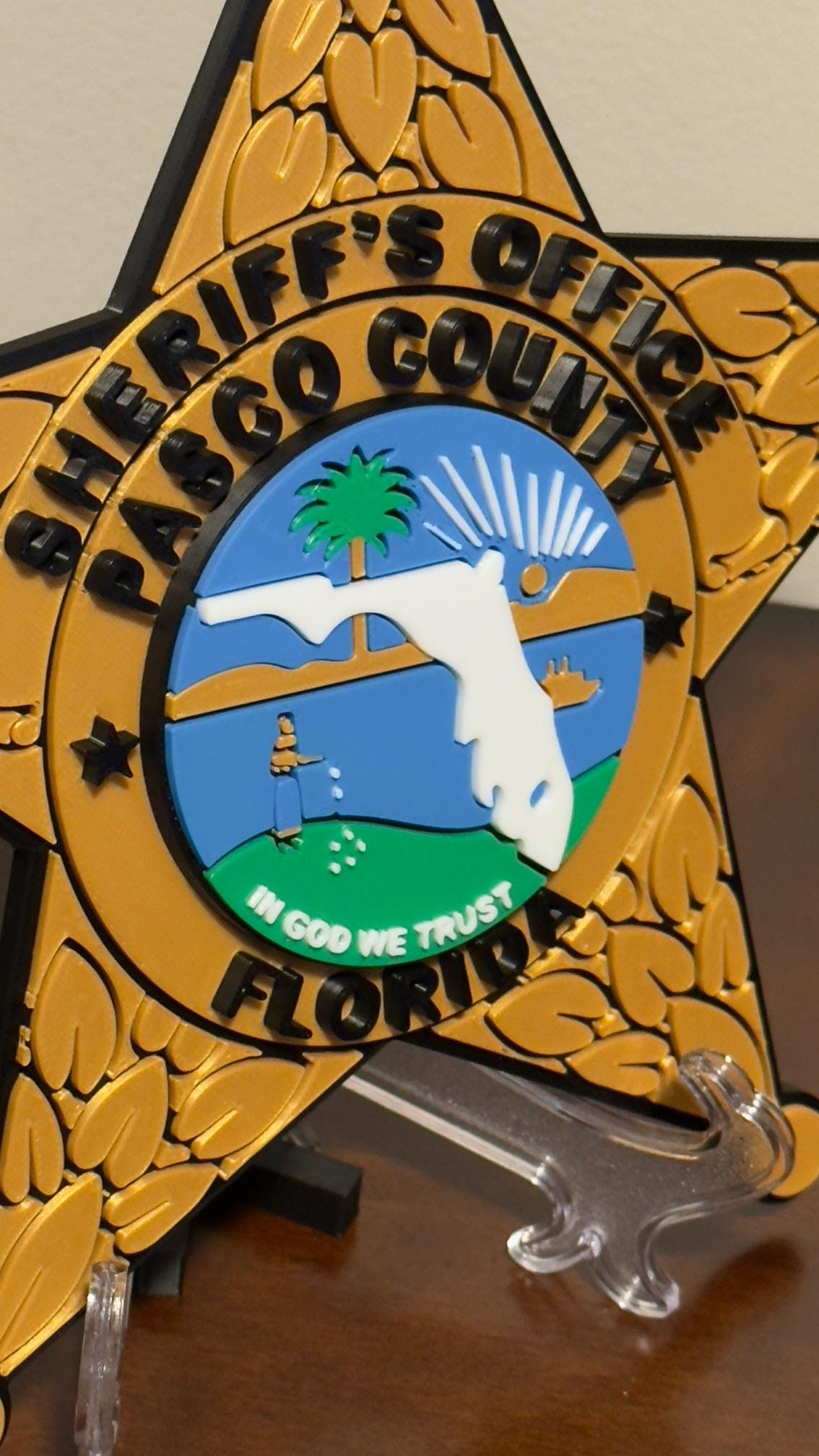 Florida Sheriff Badge Plaque - 3D Printed First Responder Wall Art Pasco or Hillsborough