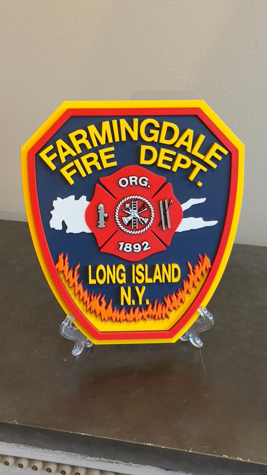 Farmingdale Fire Department 3D Embossed Plaque: Long Island, NY Firefighter Gift New York