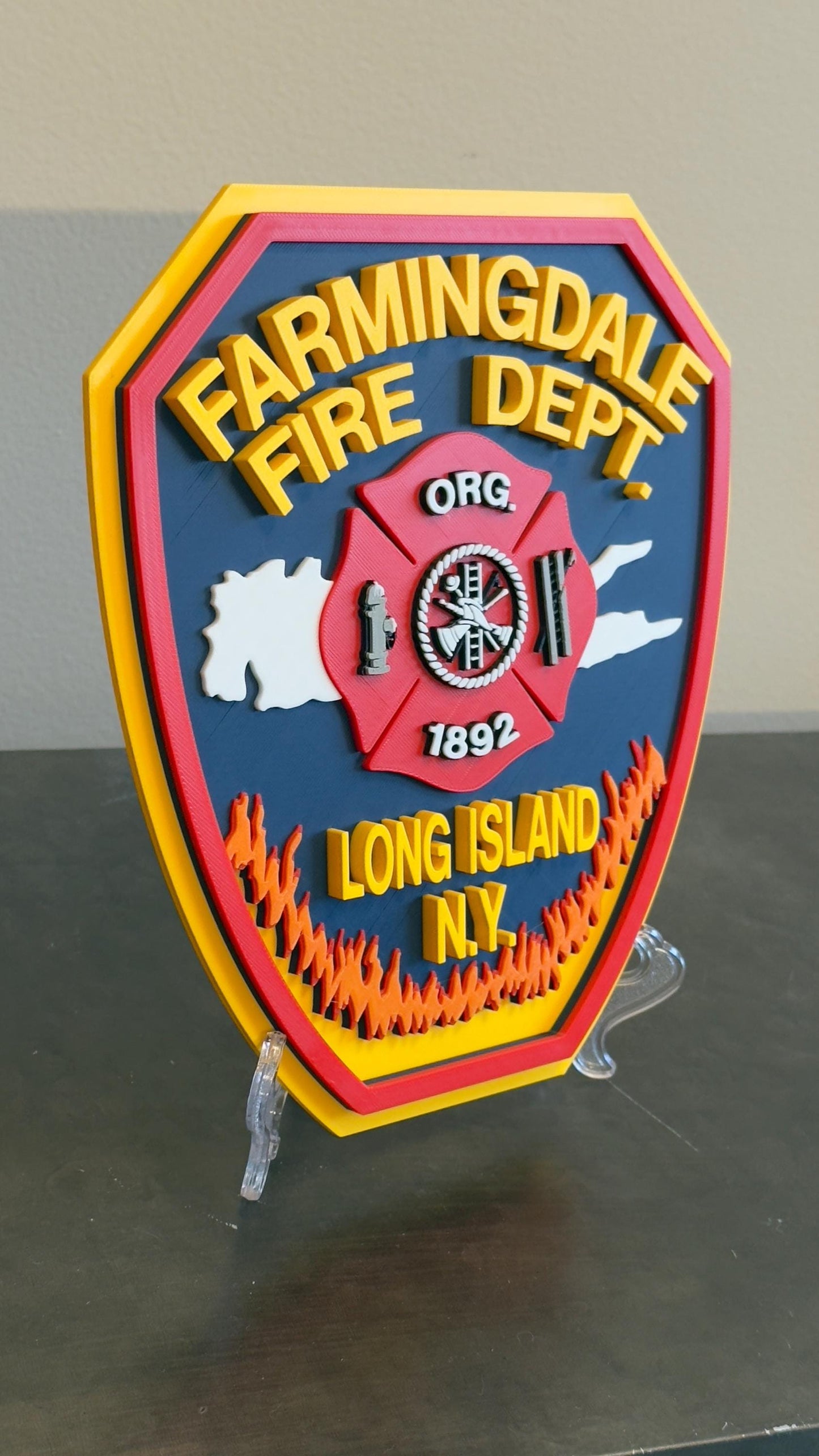 Farmingdale Fire Department 3D Embossed Plaque: Long Island, NY Firefighter Gift New York