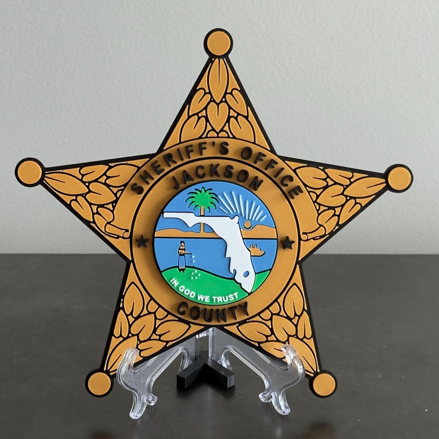 Customizable Florida Sheriff Badge Plaque - 3D Printed First Responder Wall Art