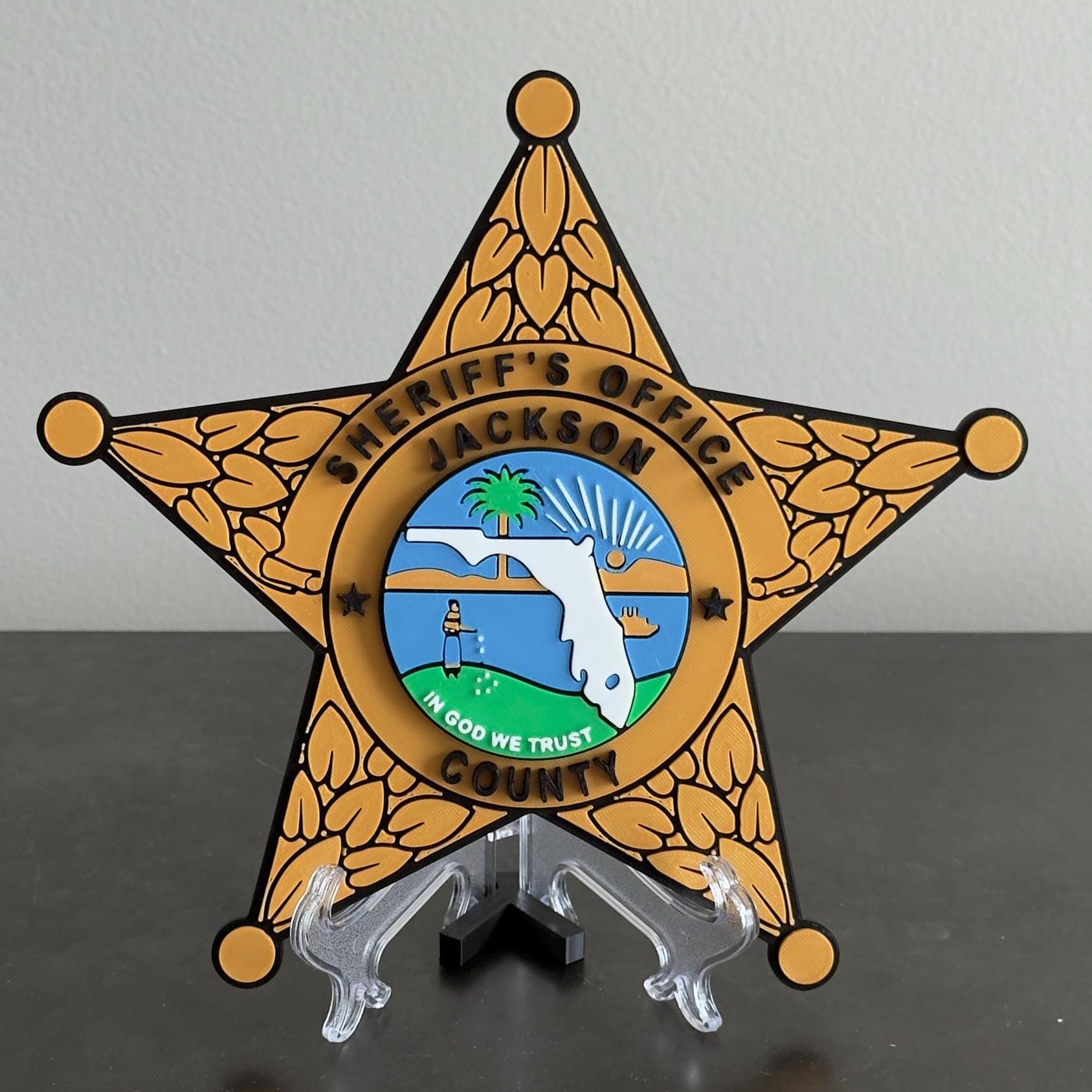 Customizable Florida Sheriff Badge Plaque - 3D Printed First Responder Wall Art