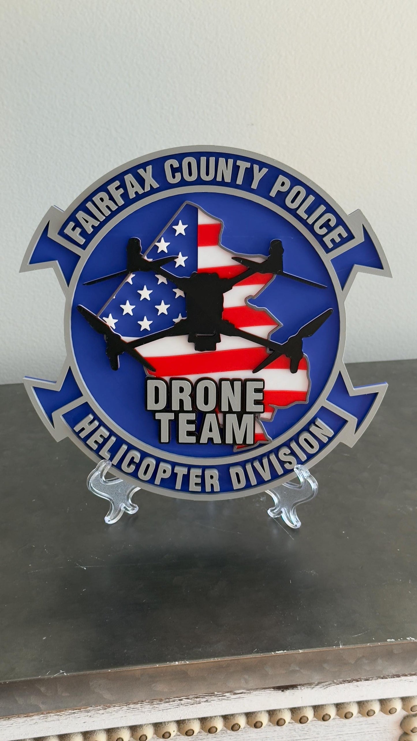 Fairfax County Police Drone Team 3D Plaque - First Responder Wall Decor Virginia