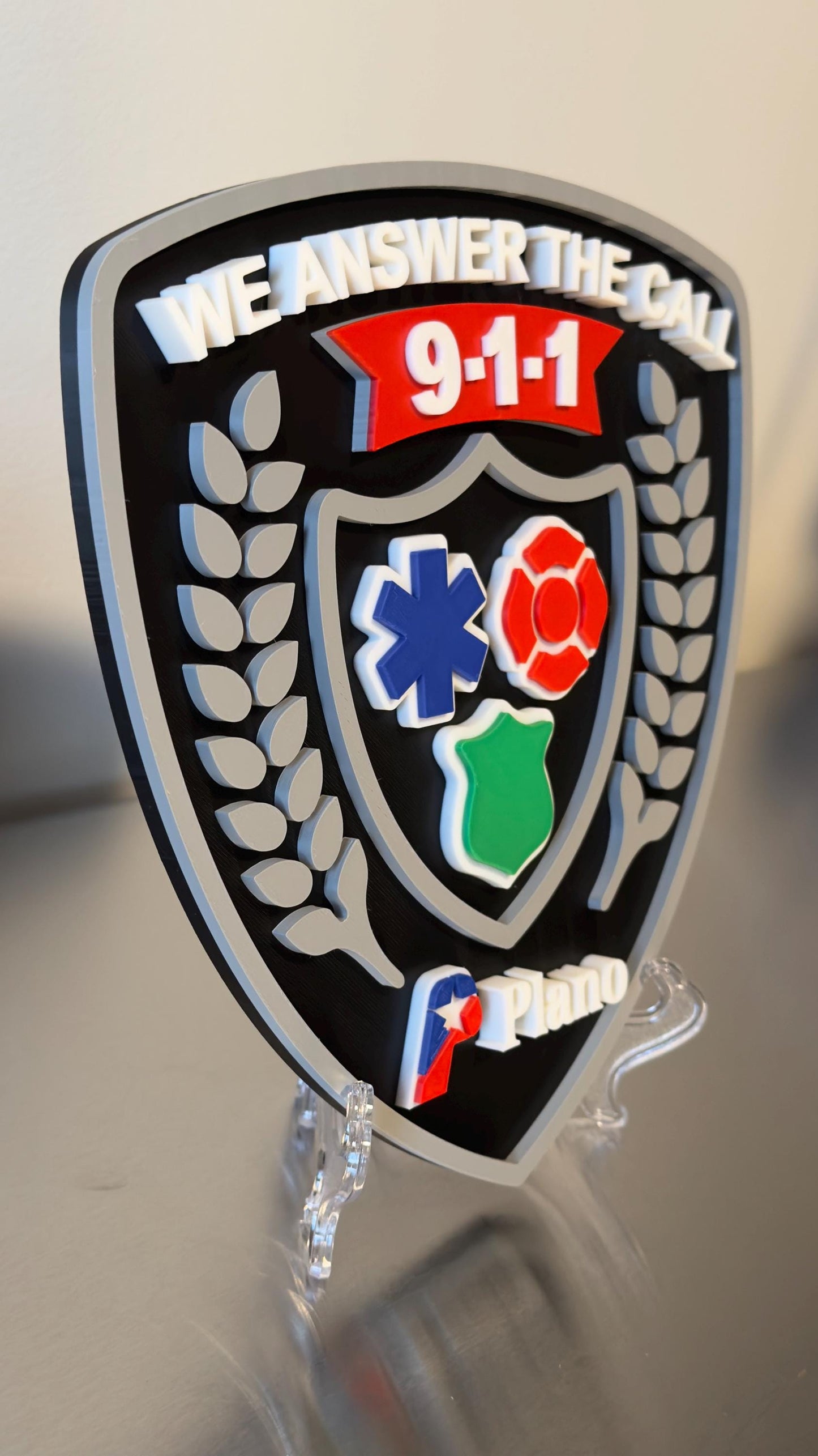 Plano 911 Dis 3D Embossed Plaque: Texas First Responder Wall Art
