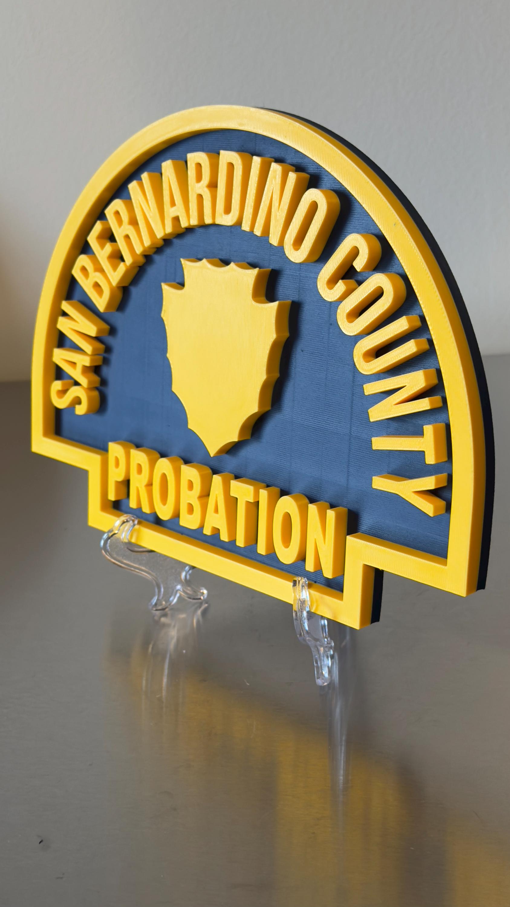 San Bernardino County Probation Plaque: 3D Embossed First Responder Wall Art California