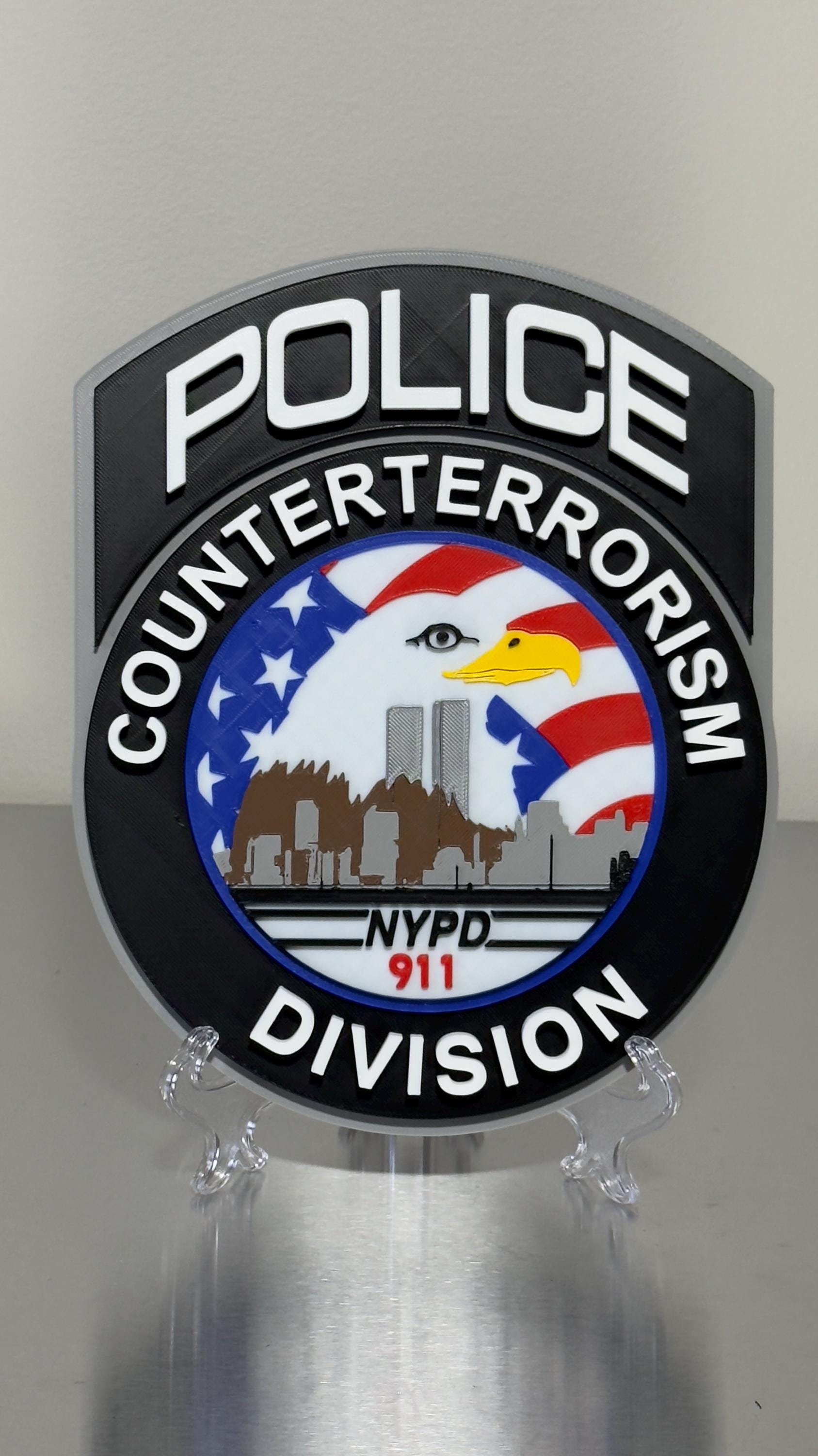 NYPD Police Plaque: Counterterrorism Division (3D Display)