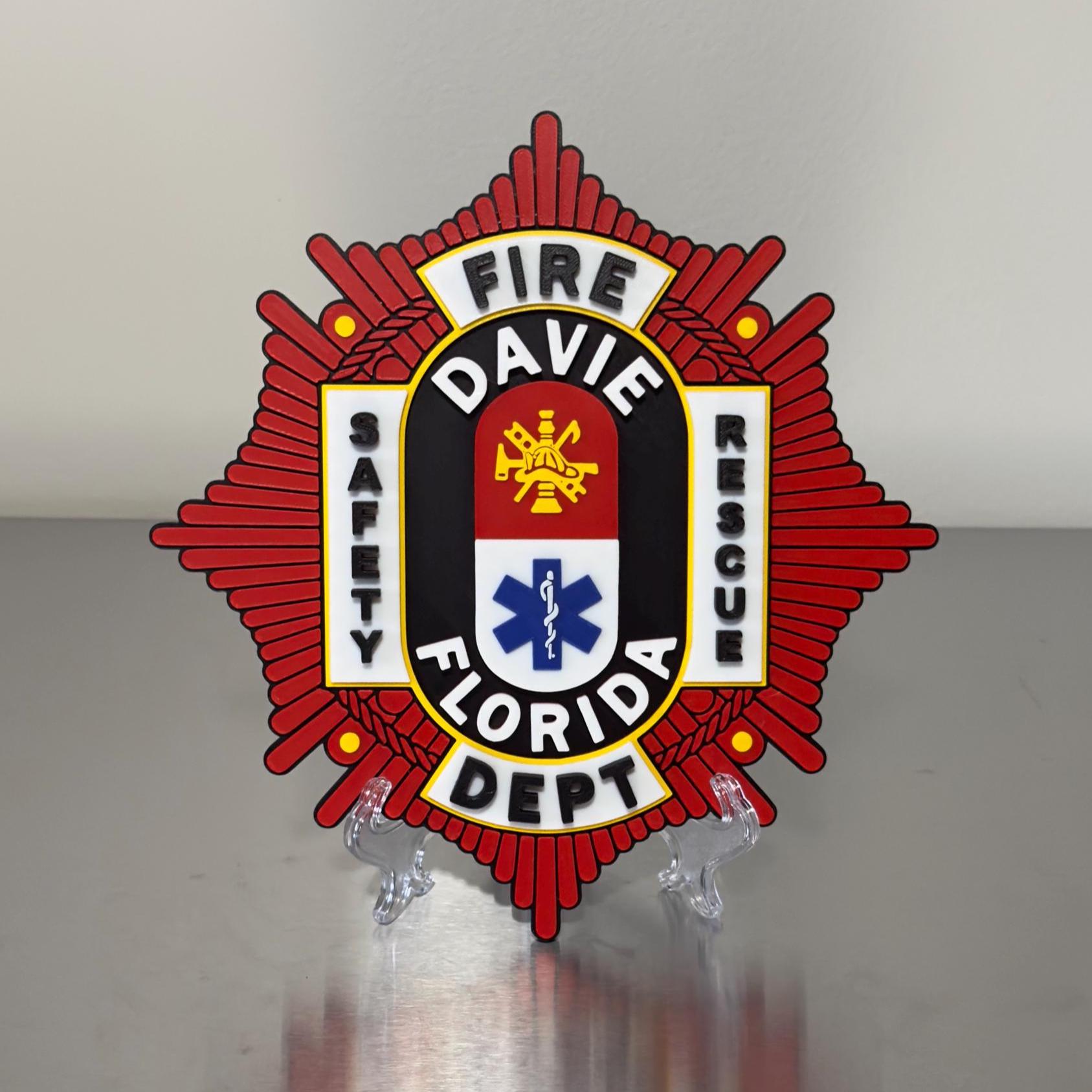 Davie Fire Rescue 3D Embossed Plaque: Florida First Responder Wall Art