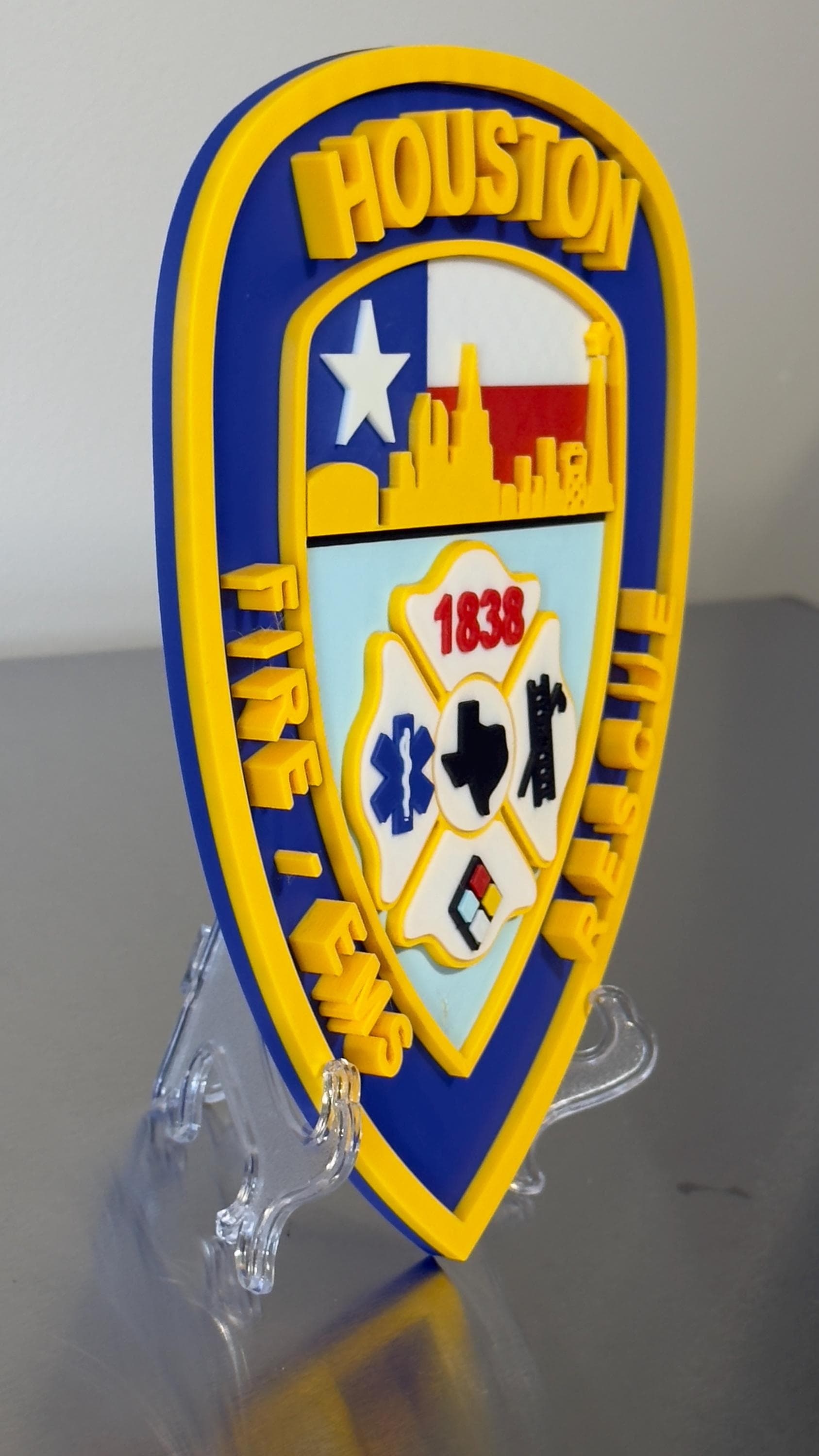 Houston Fire Department 3D Embossed Plaque: Texas First Responder Wall Art