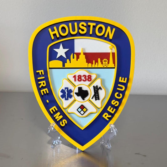 Houston Fire Department 3D Embossed Plaque: Texas First Responder Wall Art