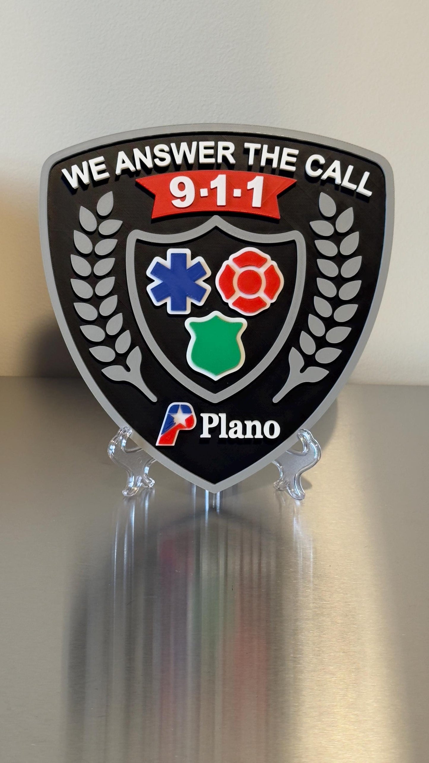 Plano 911 Dis 3D Embossed Plaque: Texas First Responder Wall Art
