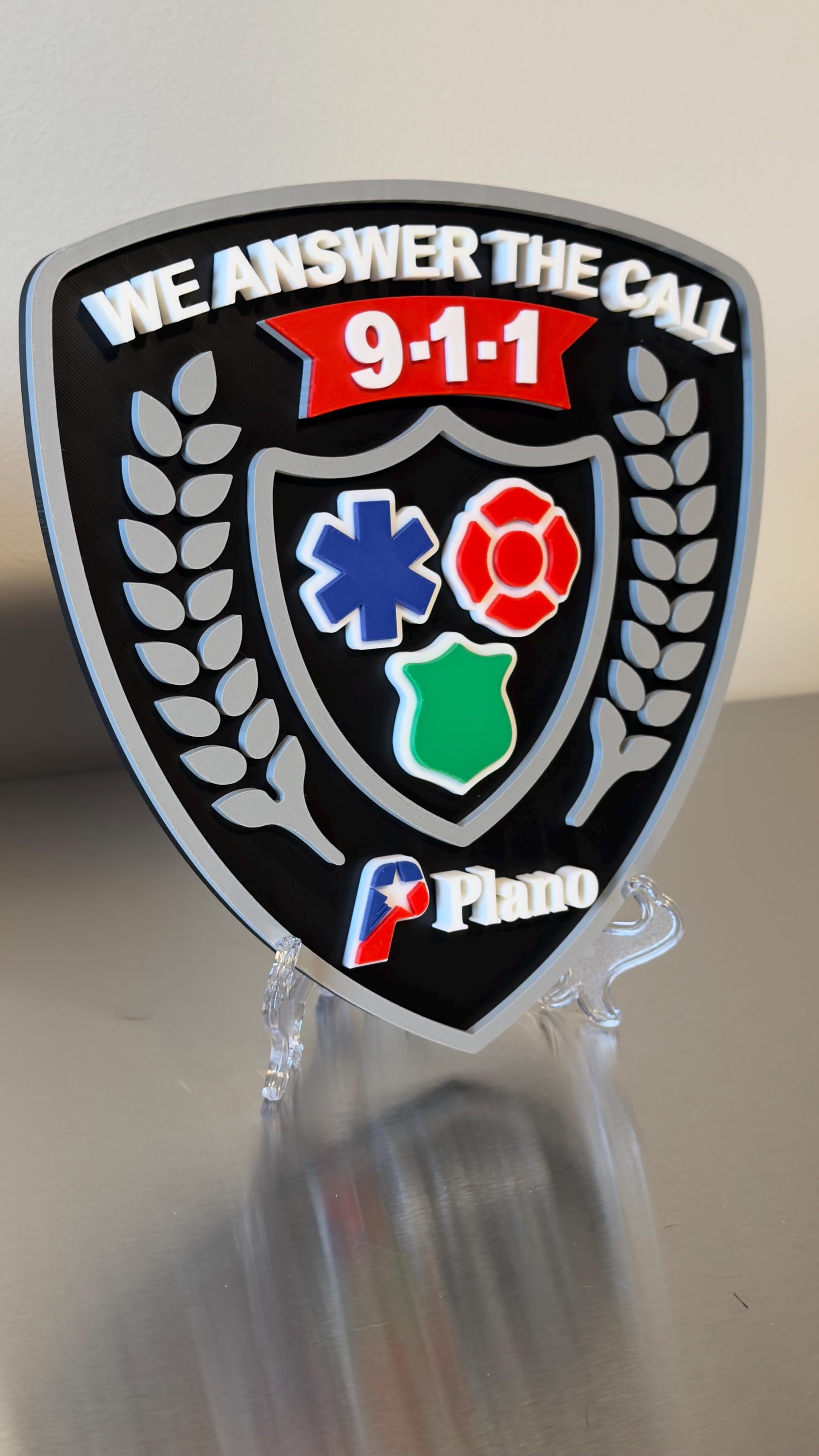Plano 911 Dis 3D Embossed Plaque: Texas First Responder Wall Art