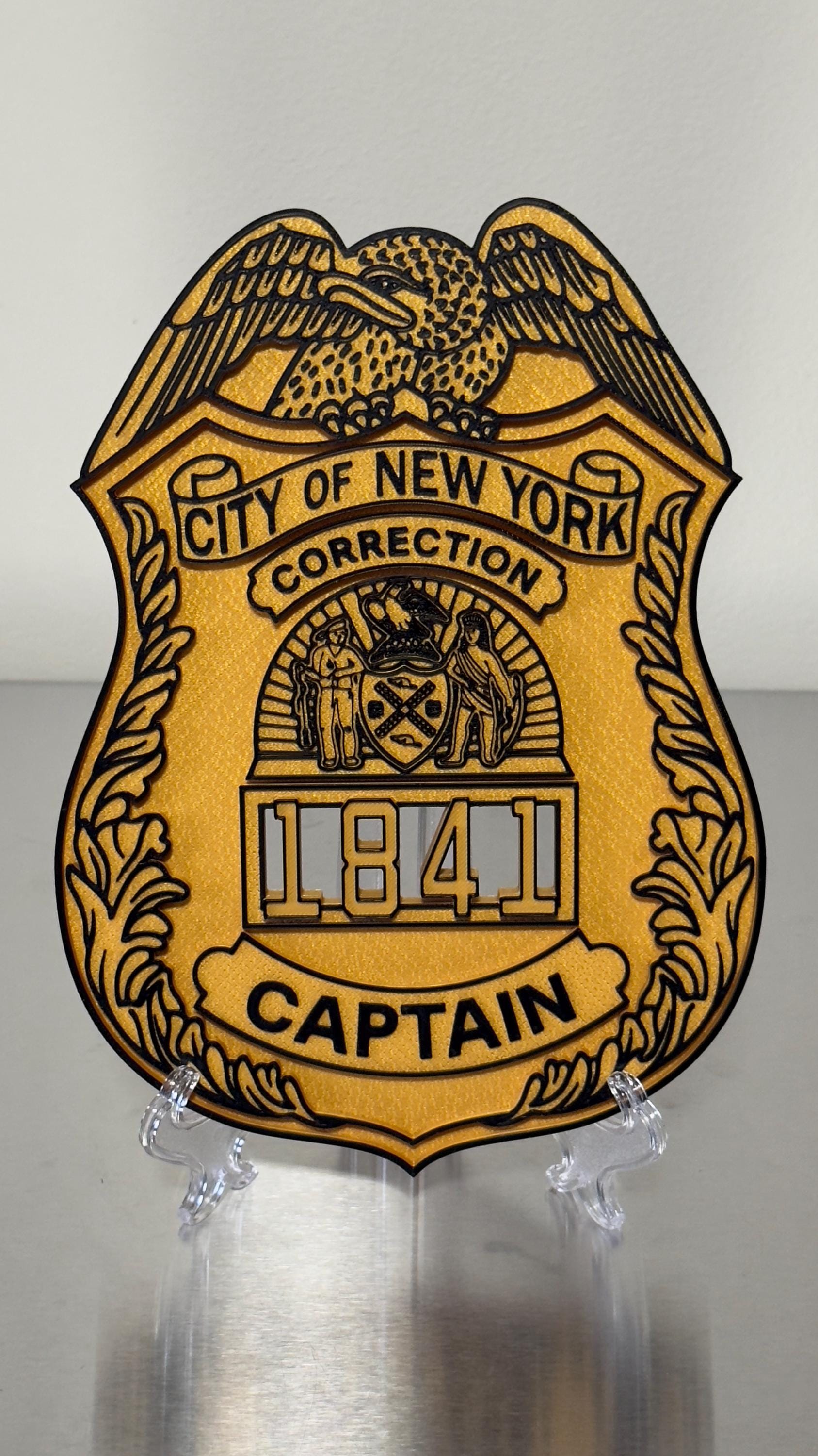 Captain Shield Plaque: NYC Correction Dept 3D Embossed - Personalized New York