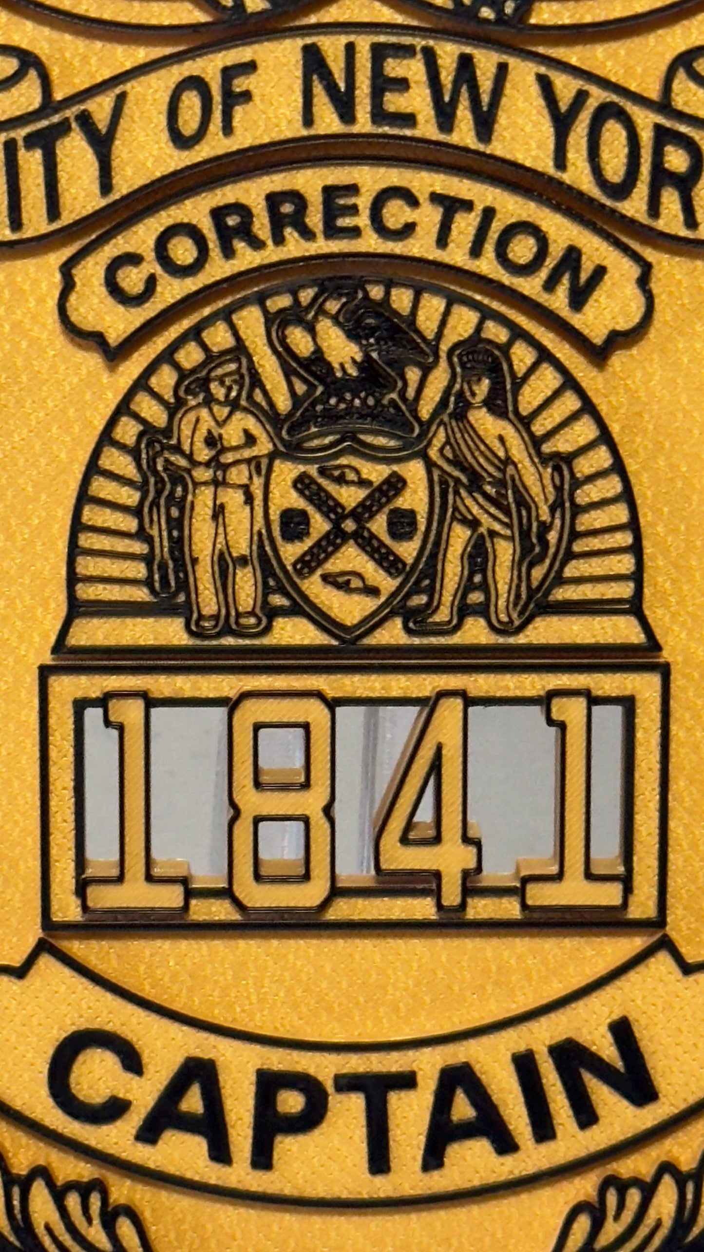 Captain Shield Plaque: NYC Correction Dept 3D Embossed - Personalized New York