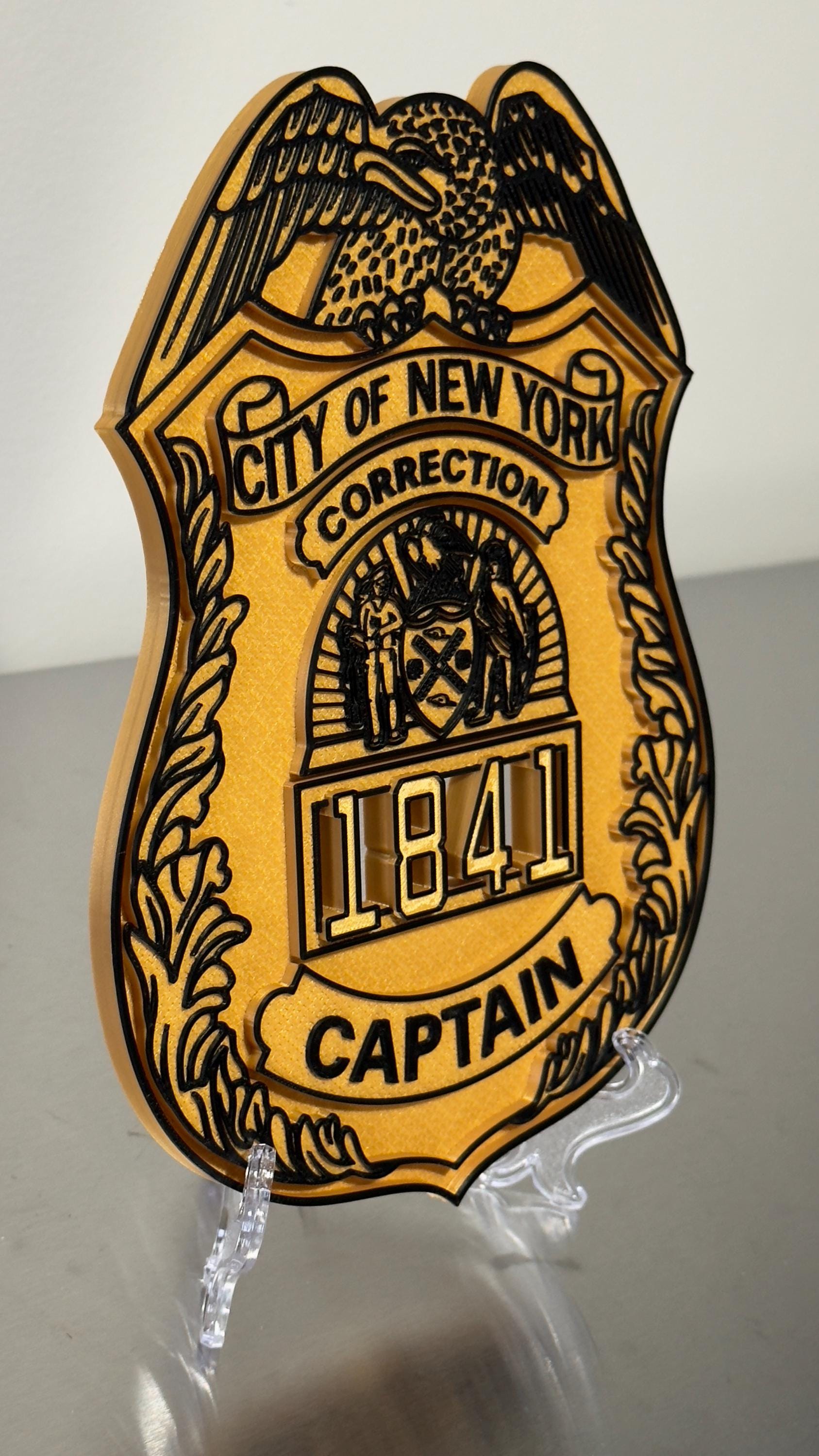 Captain Shield Plaque: NYC Correction Dept 3D Embossed - Personalized New York