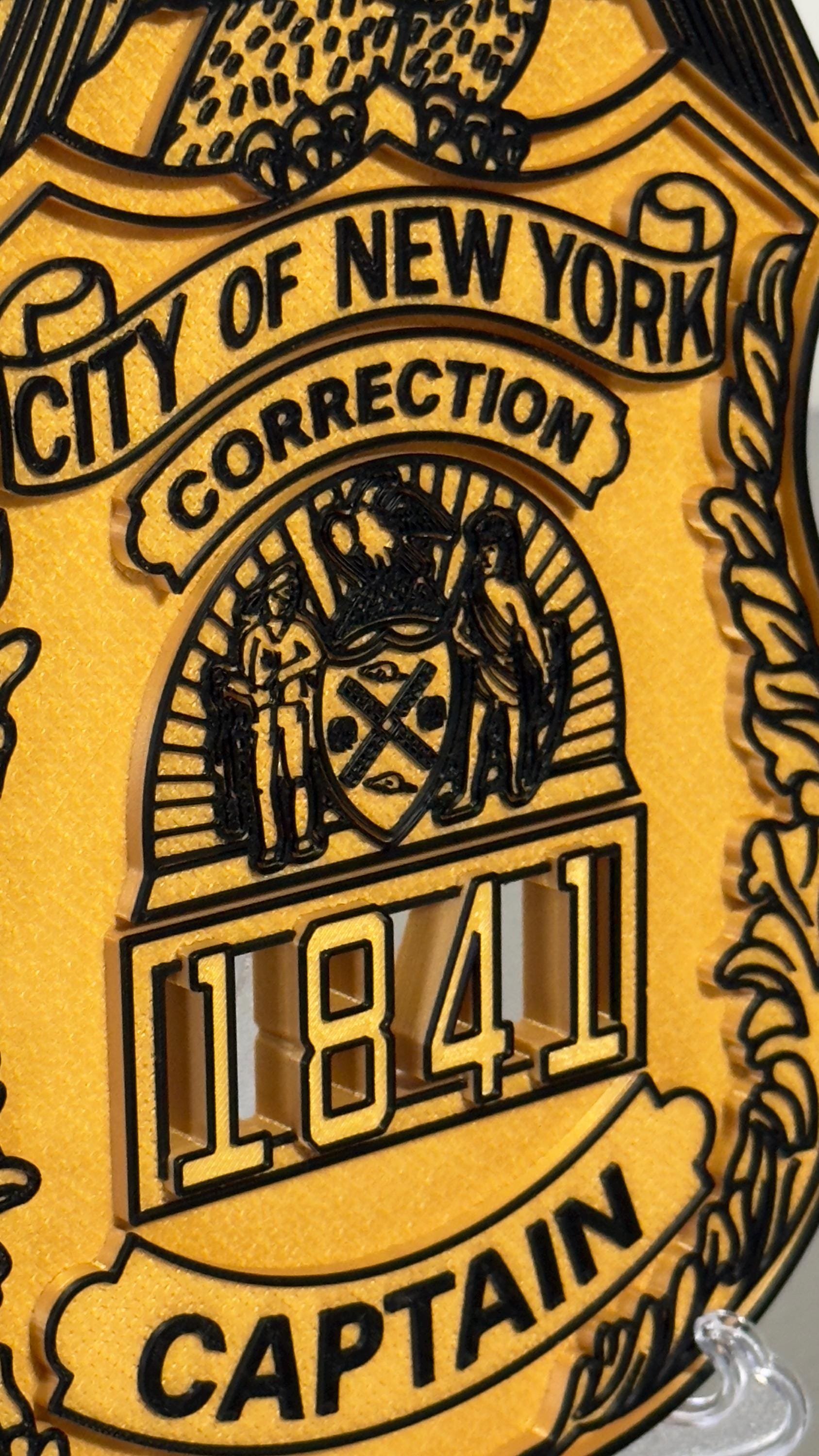 Captain Shield Plaque: NYC Correction Dept 3D Embossed - Personalized New York