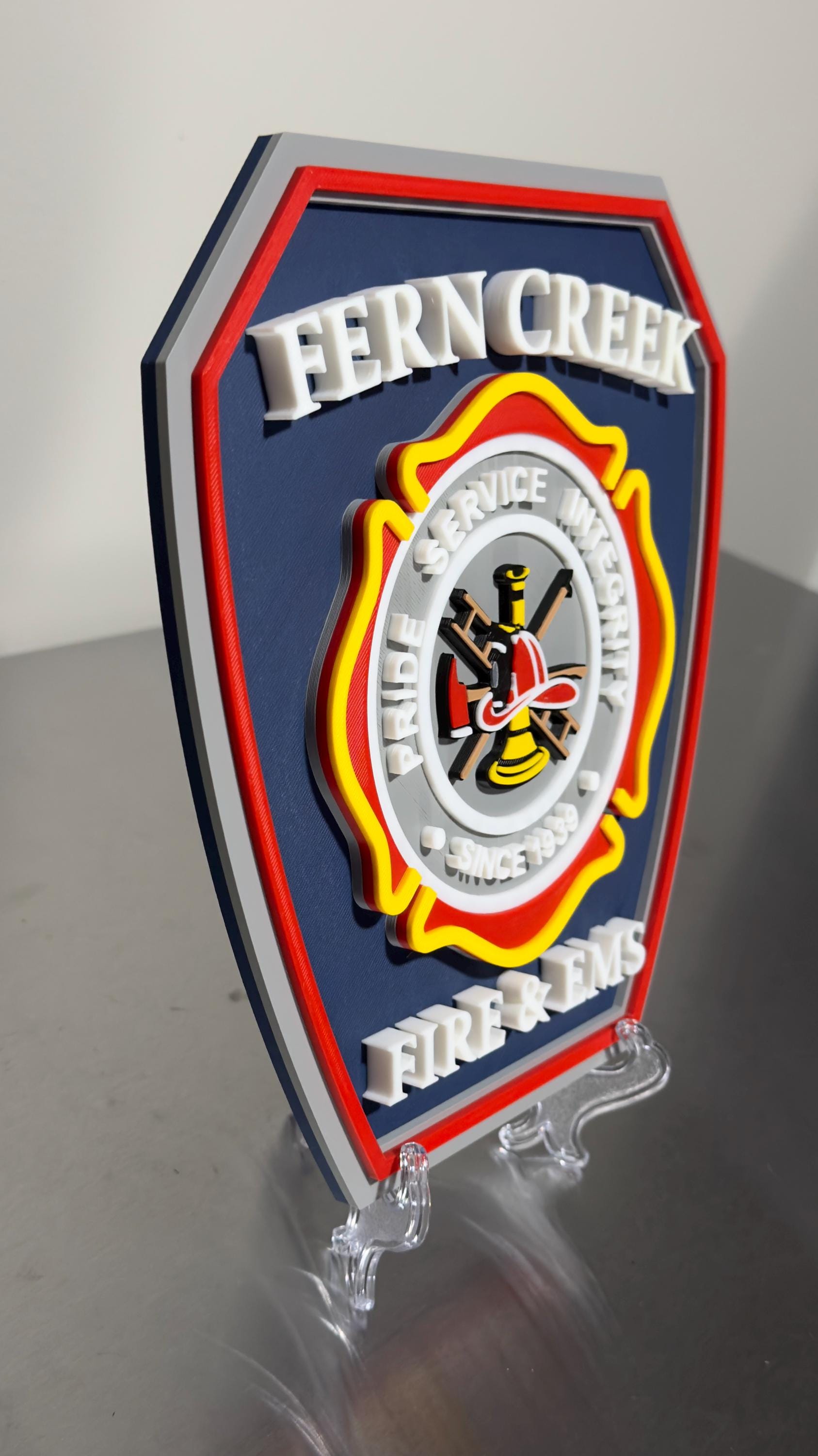 Embossed Fern Creek Fire & EMS Plaque: First Responder Wall Art Kentucky