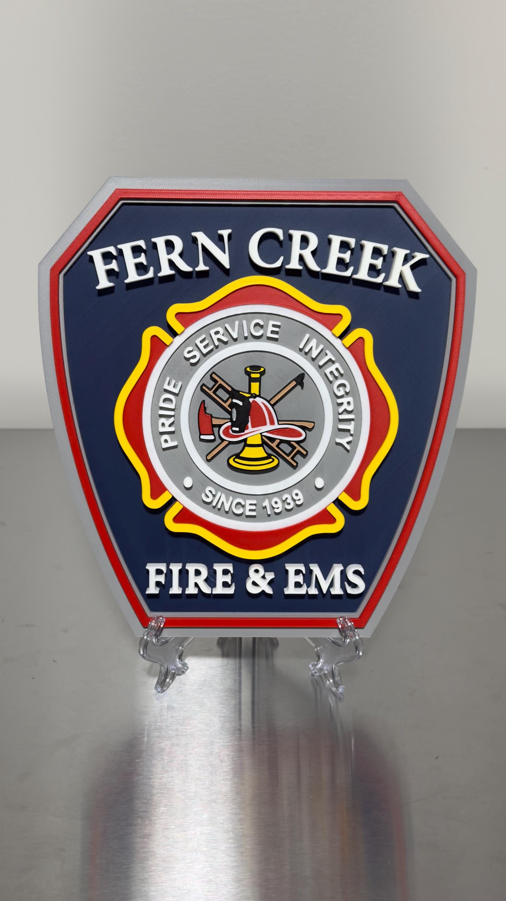 Embossed Fern Creek Fire & EMS Plaque: First Responder Wall Art Kentucky