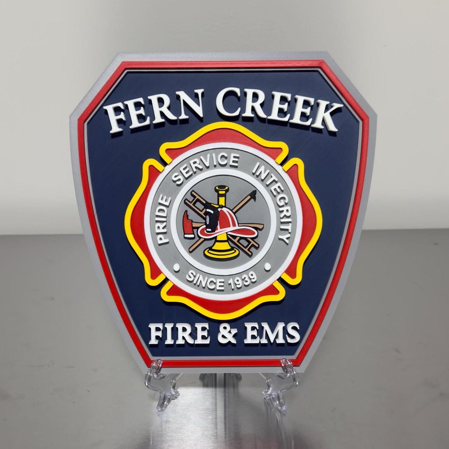 Embossed Fern Creek Fire & EMS Plaque: First Responder Wall Art Kentucky